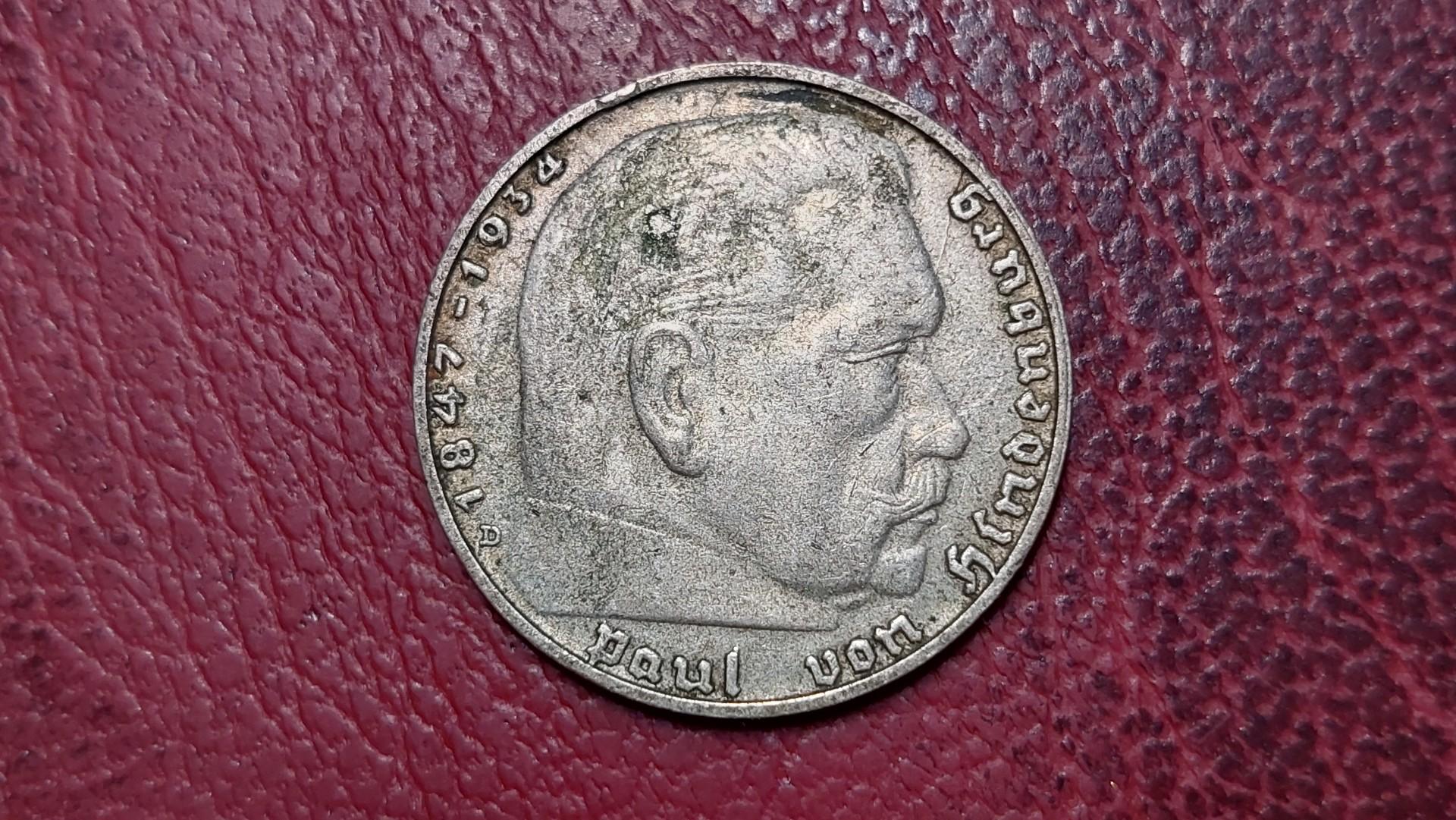 Trečiasis Reichas 2 reichsmarkės, 1938D KM# 9