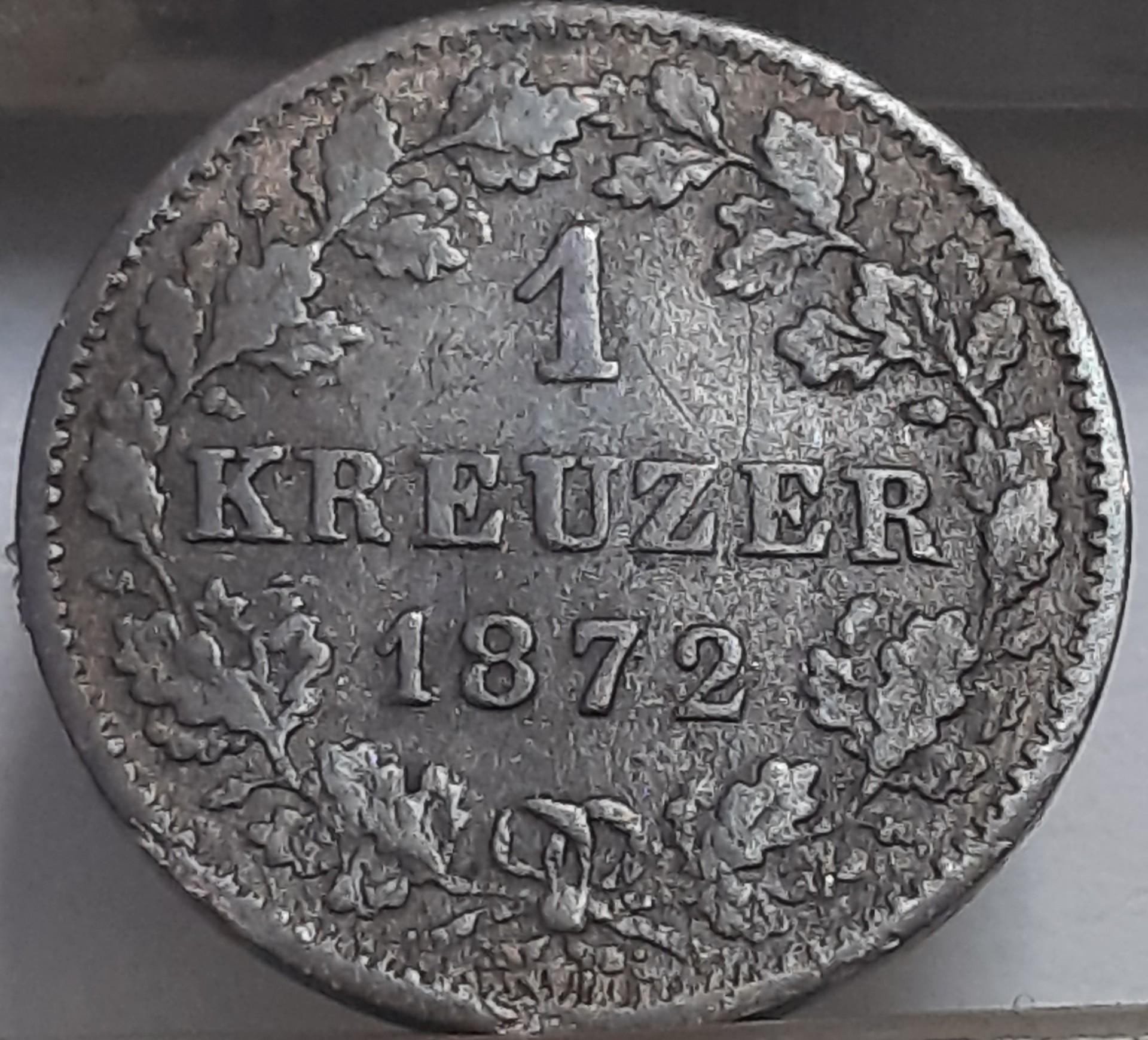 Viutembergas 1 Krauzeris 1872 KM#612 Reta (4382)