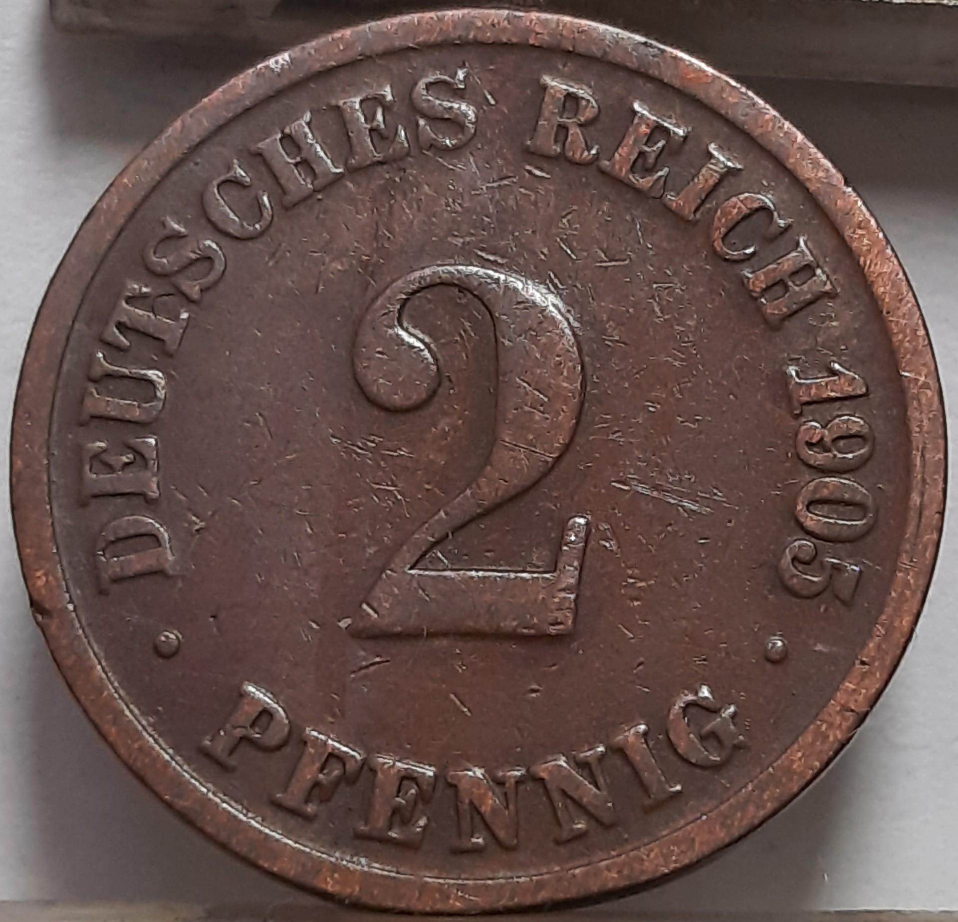 Vokietija 2 Pfenigai 1905 D KM#16 Varis (4470)