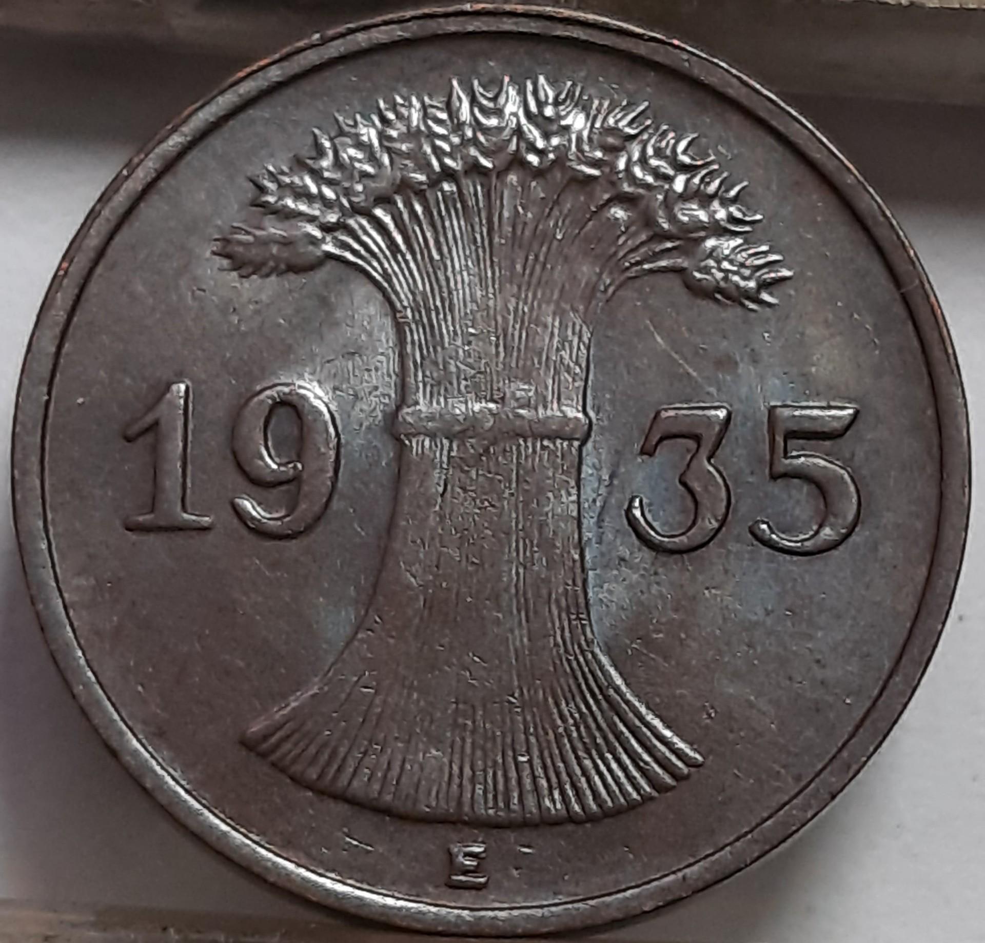 Vokietija 1 Reichspfenigas 1935 E KM#37 (4478)