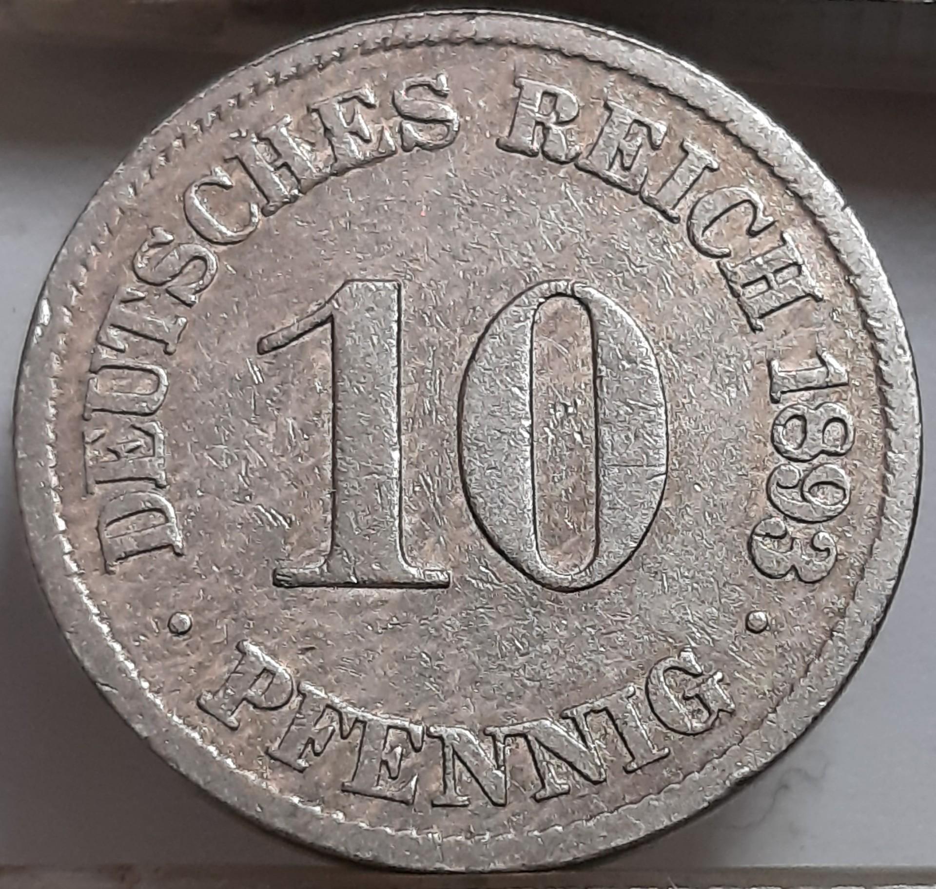 Vokietija 10 Pfenigų 1893 J KM#12 (4529)