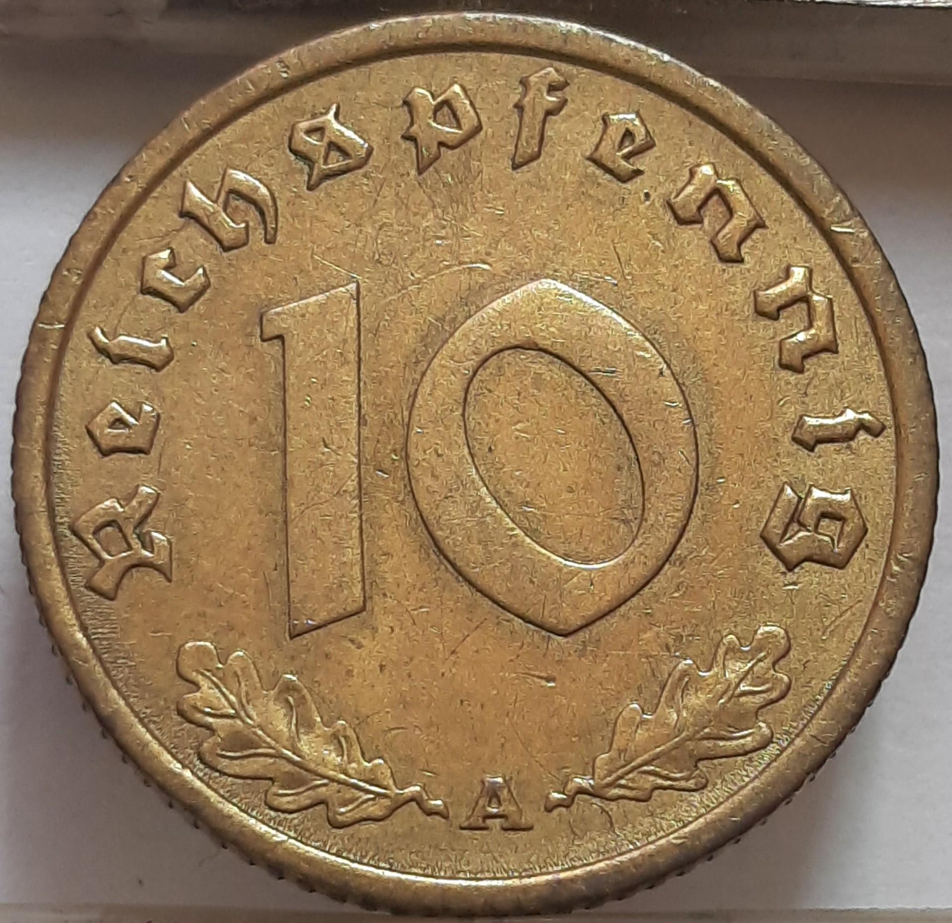 Vokietija 10 Reichspfenigų 1939 A KM#92 (4545)