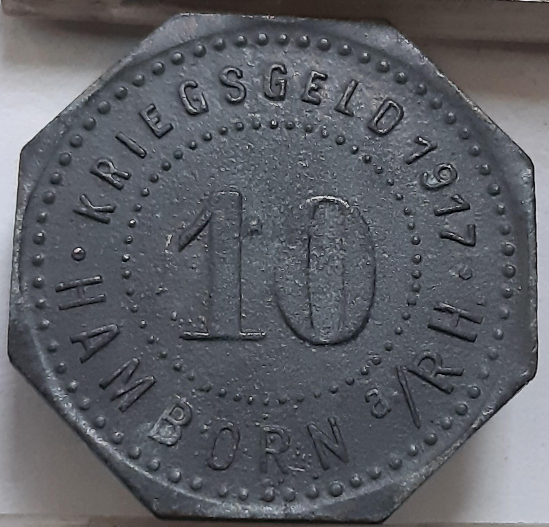 Vokietija-Hamborn 10 Pfenigų 1917 N#65396 (4573)