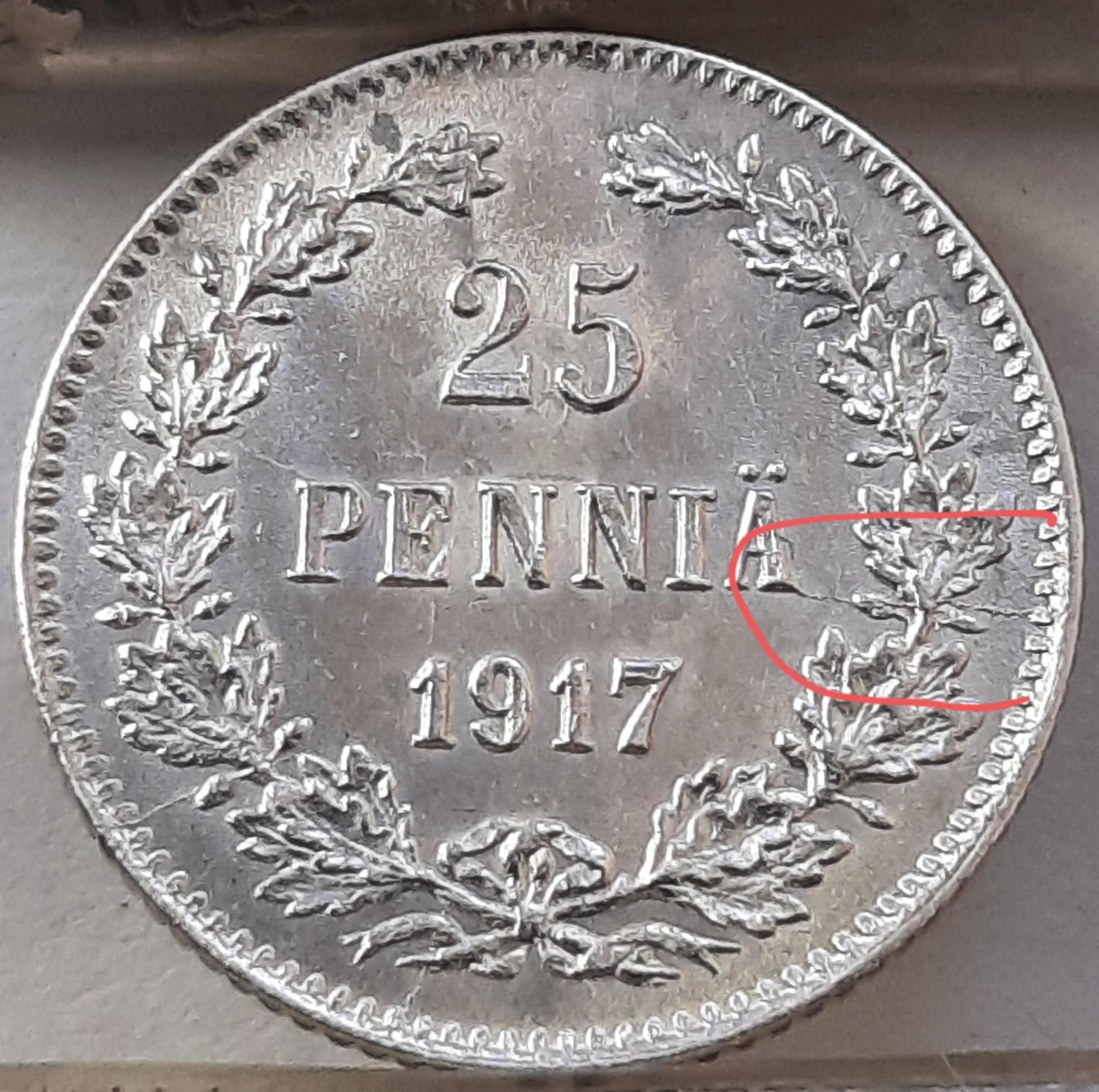 Suomija 25 Pensai 1917 Brokas KM#6.2 (4615)