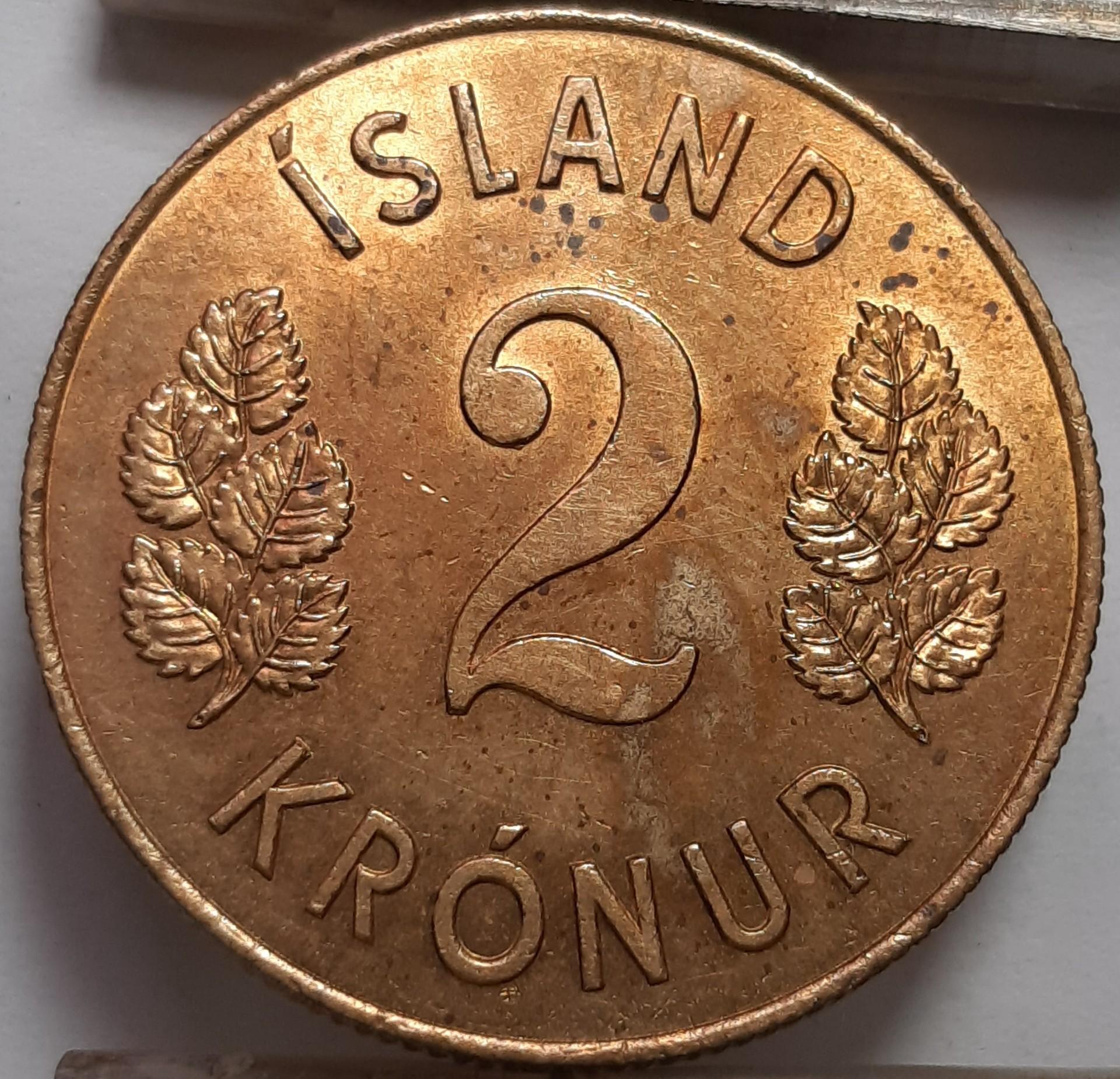 Islandija 2 Kronos 1966 KM#13a.1 (4623)