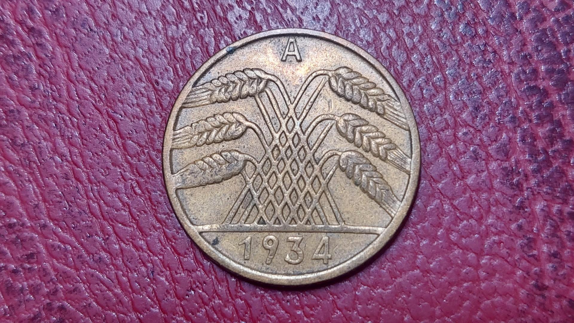 Vokietija 10 reichspfenigų, 1934A KM# 40