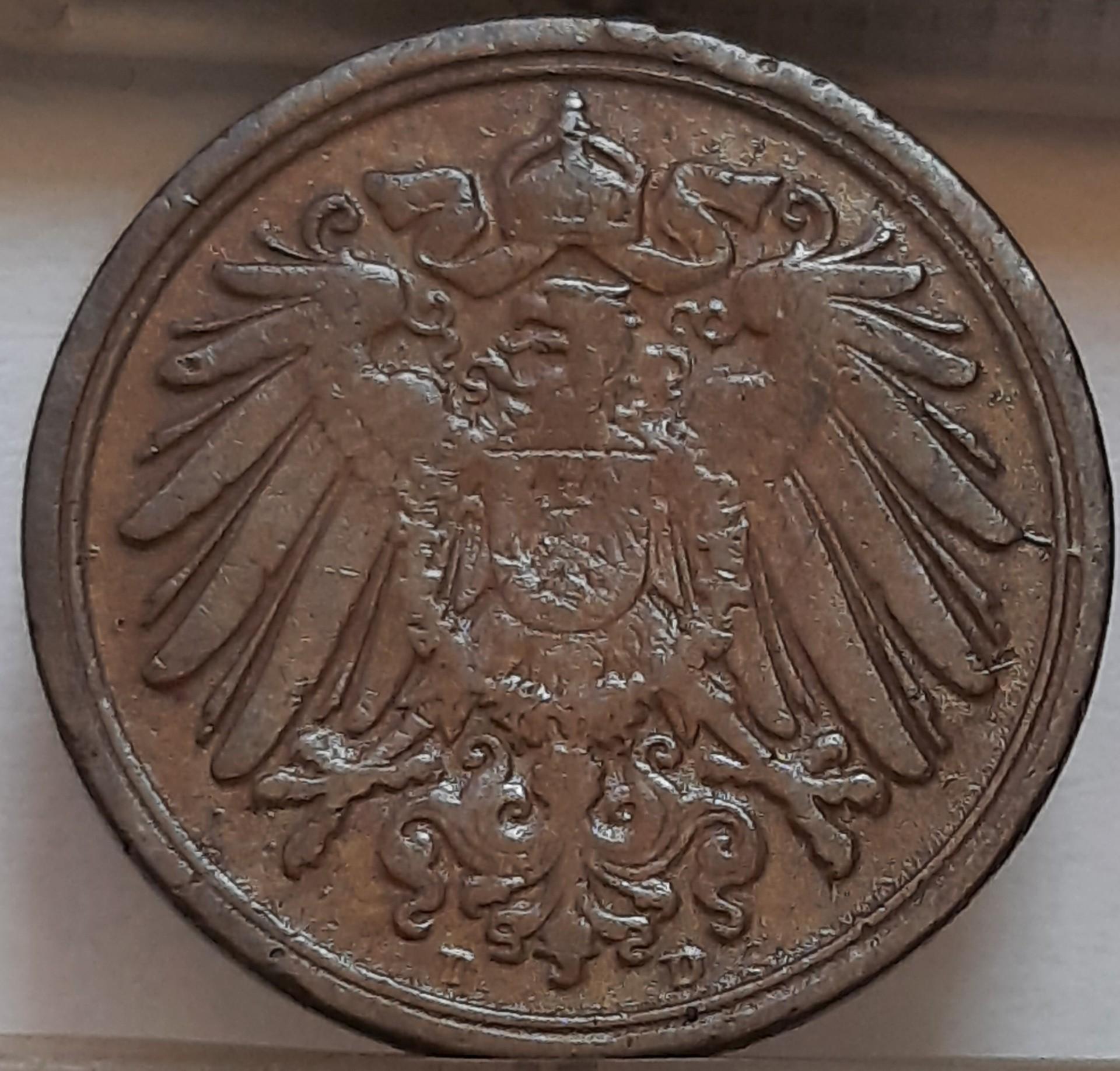 Vokietija 1 Pfenigas 1899 D KM#10 Varis (4657)