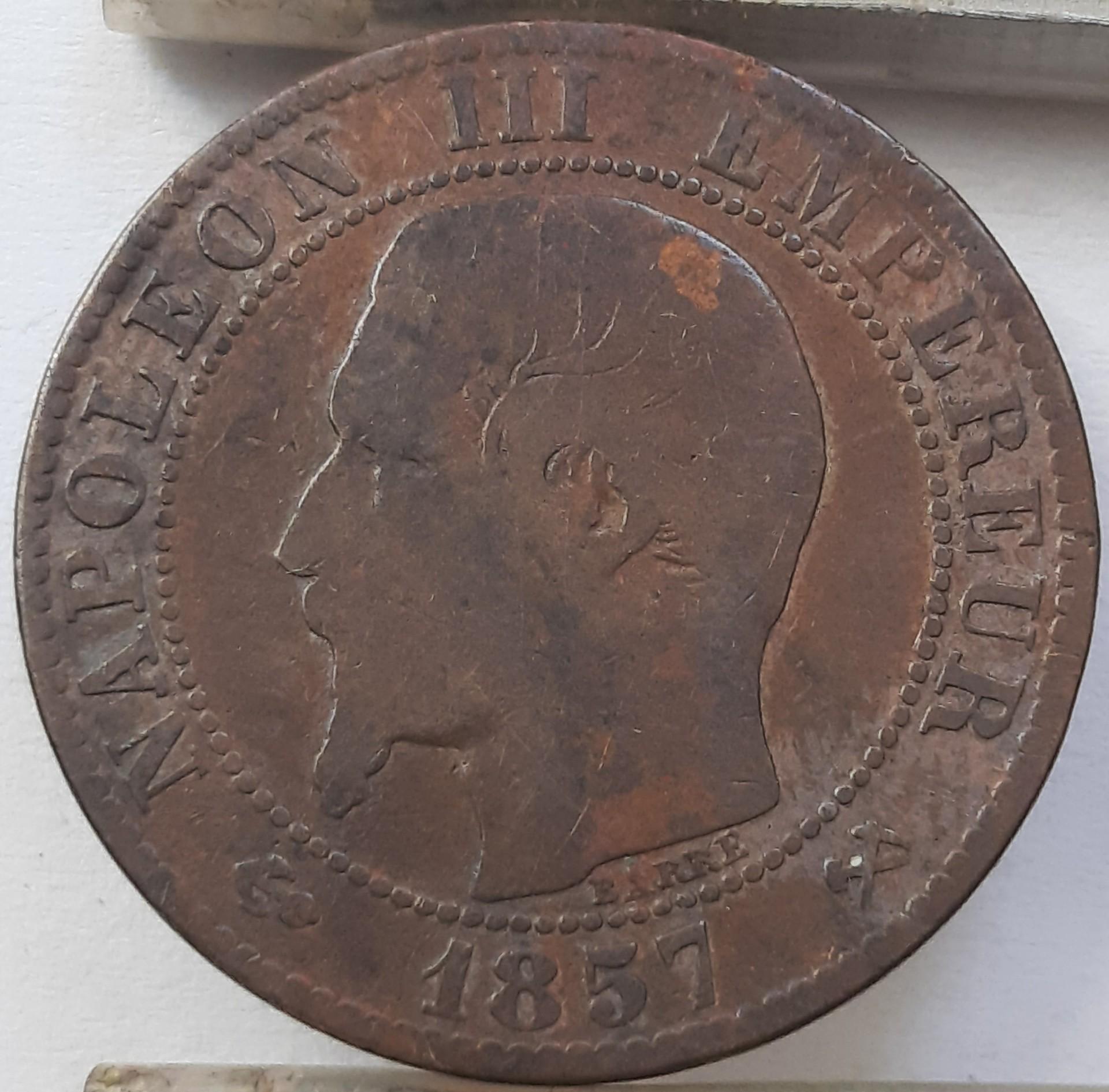 Prancūzija 5 Santimai 1857 B Bronza KM#777 (4678)