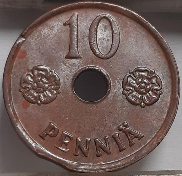 Suomija 10 Pensų 1942 Brokas KM#33 Varis (4727)