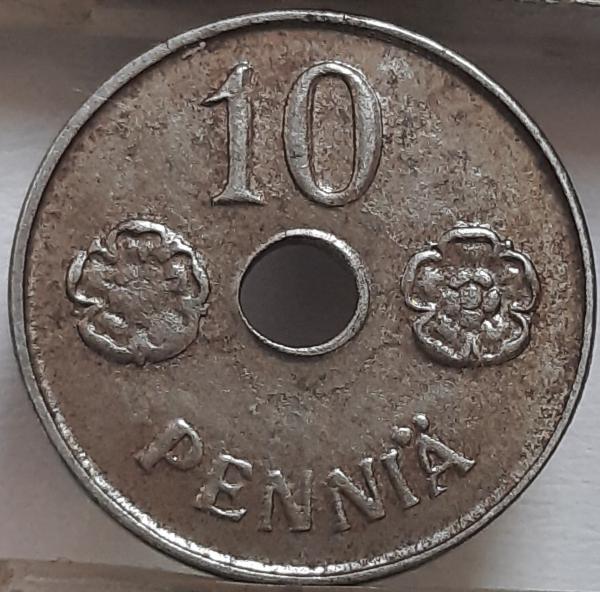 Suomija 10 Pensų 1944 KM#34 Geležis (4728)