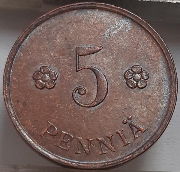 Suomija 5 Pensai 1929 KM#22 Varis (4725)