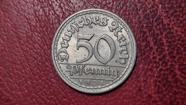 Vokietija 50 pfenigų, 1921F KM# 27