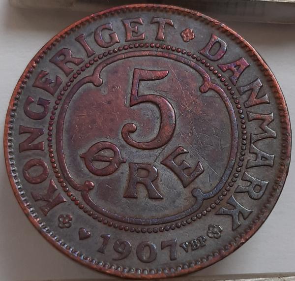 Danija 5 Erės 1907 KM#806 Bronza (4812)