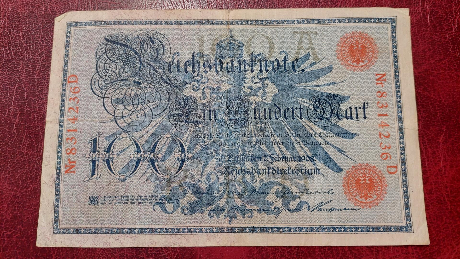 100 Mark 1908.02.07 Vokietija P-33a