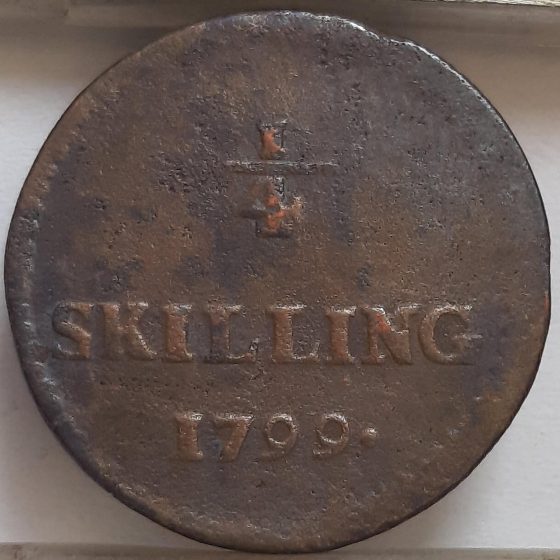 Švedija ¼ Skilingo 1799 KM#548 (4803)