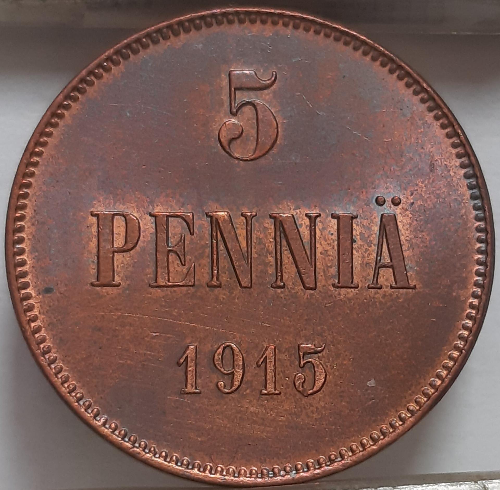 Suomija 5 Pensai 1915 KM#15 Varis (4819) 