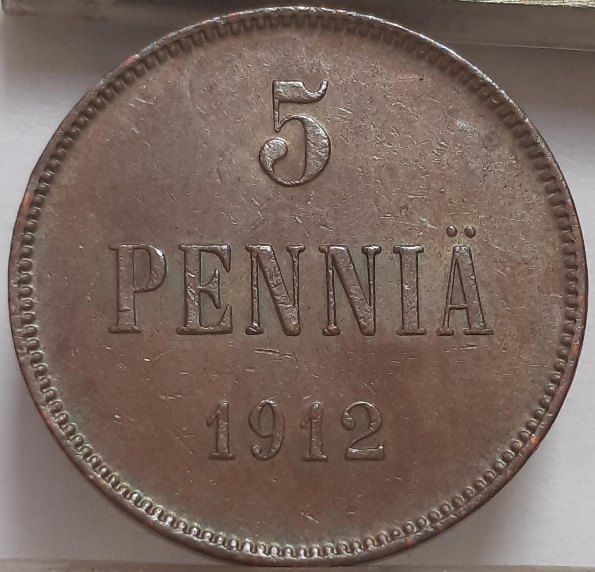 Suomija 5 Pensai 1912 KM#15 Varis (4822) 