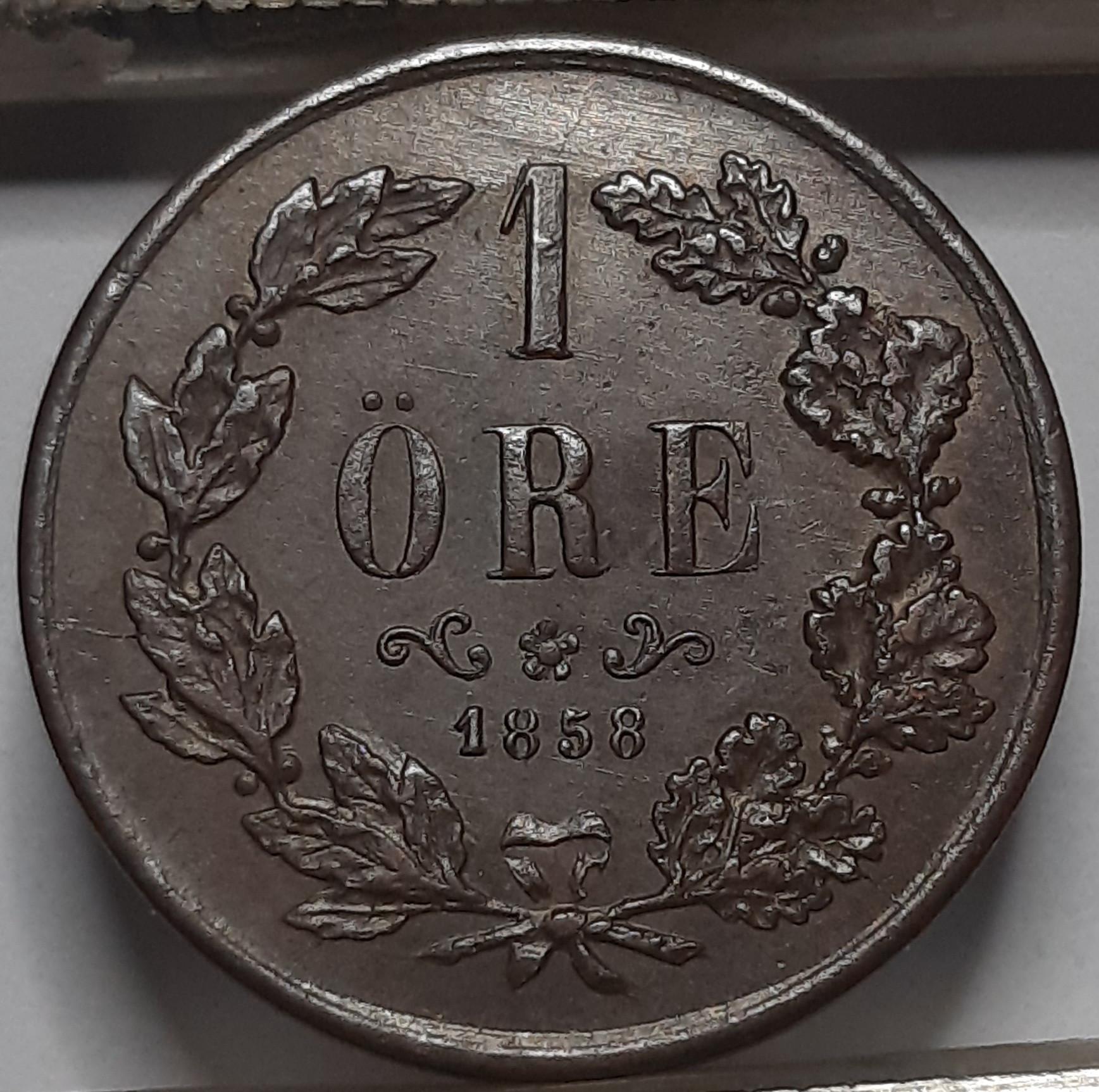 Švedija 1 Erė 1858 L.A. KM#687 Bronza (4921) 