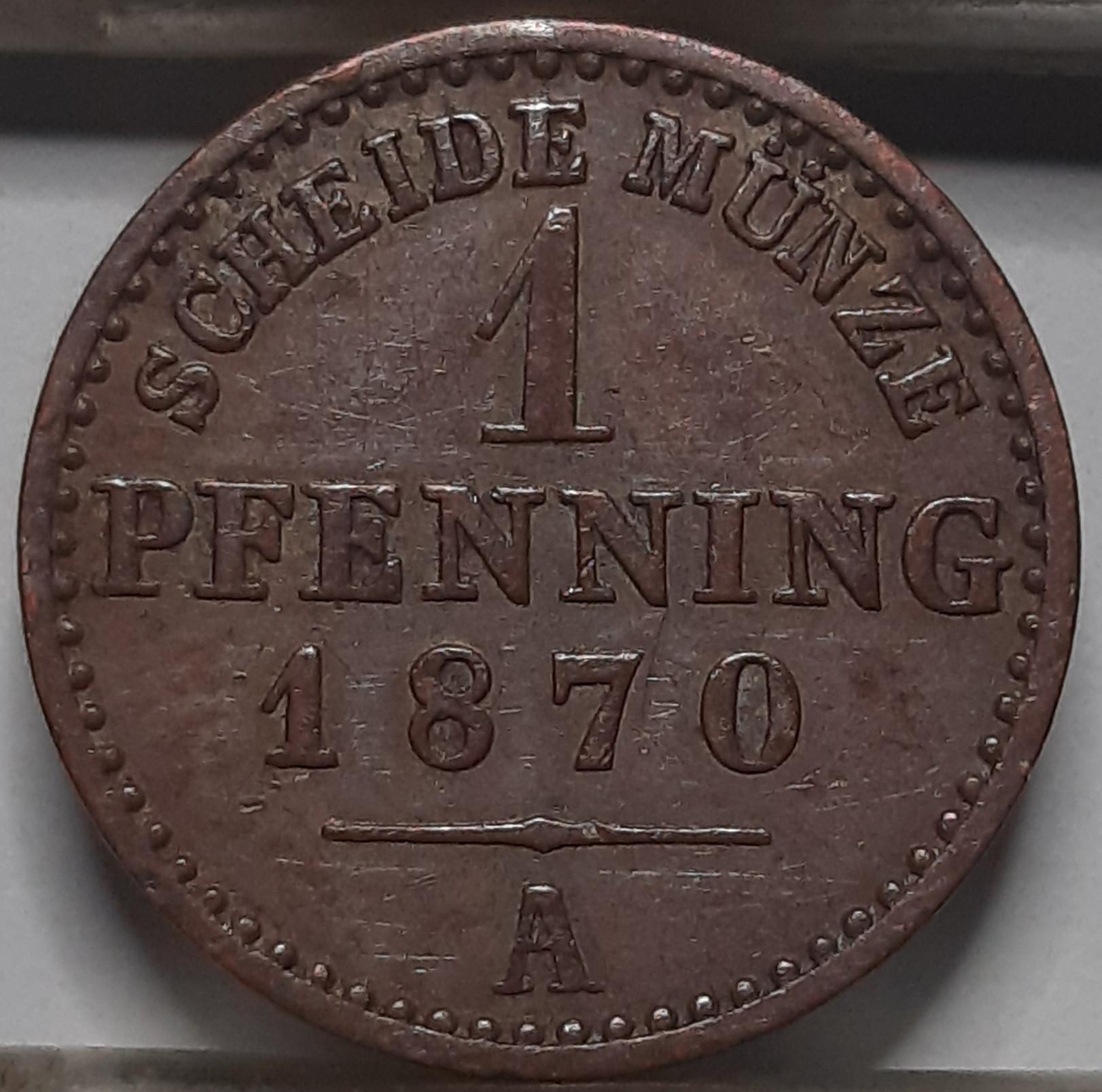 Prūsija 1 Pfenigas 1870 A KM#480 Varis (4946) 