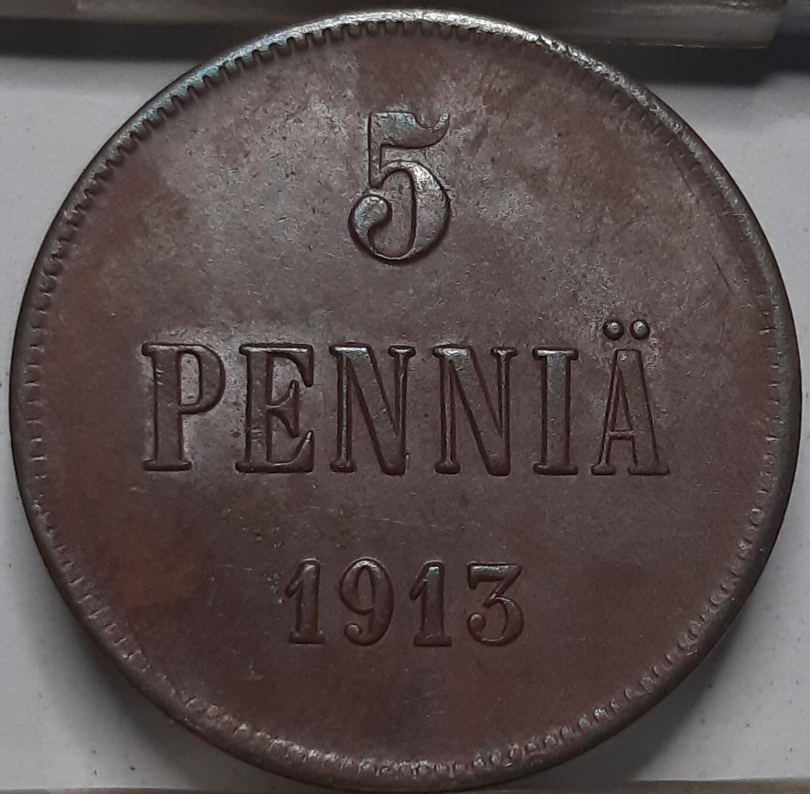 Suomija 5 Pensai 1913 KM#15 Varis (4974) 