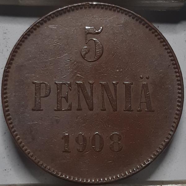 Suomija 5 Pensai 1908 KM#15 Varis (4973) 