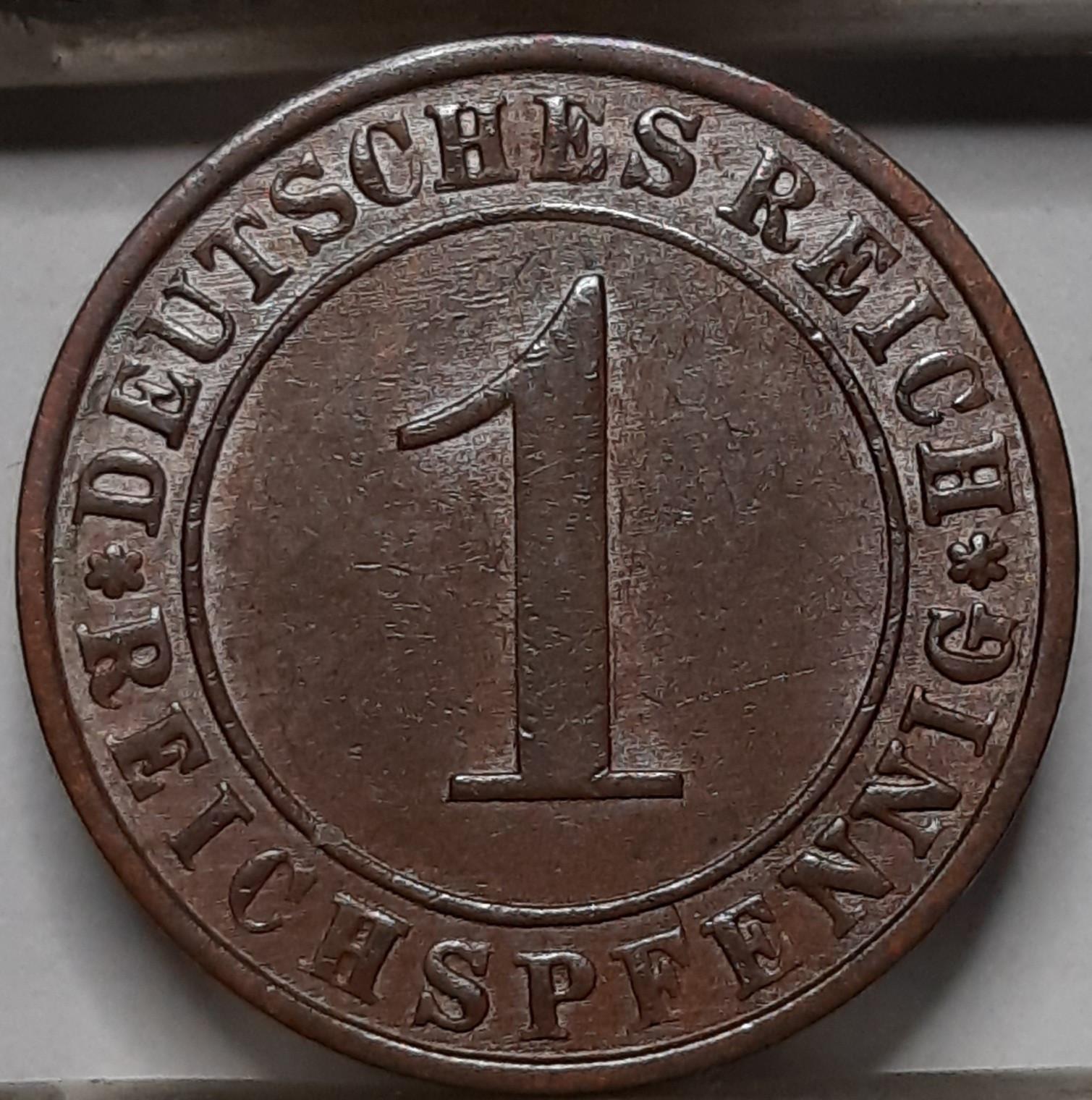 Vokietija 1 reichspfenigas 1927 E KM#37 (4994) 