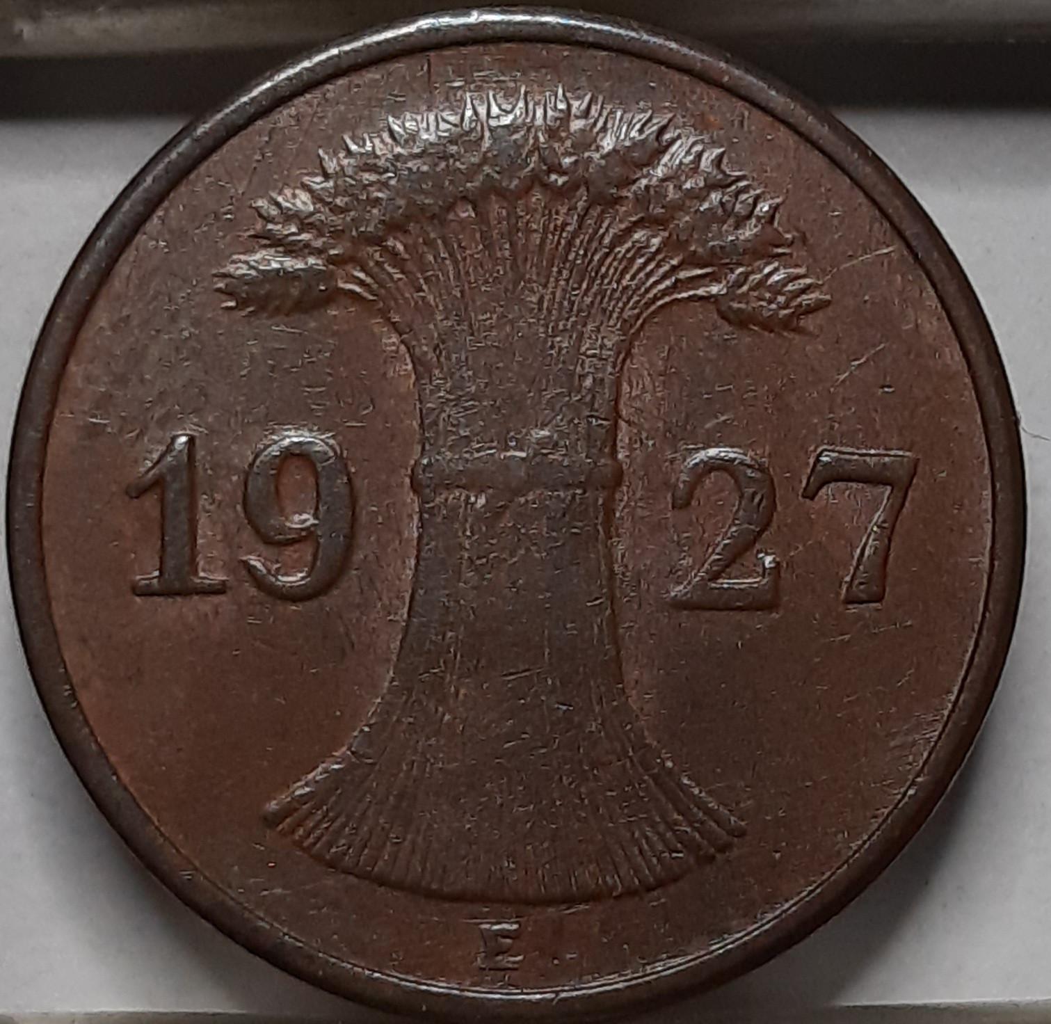 Vokietija 1 reichspfenigas 1927 E KM#37 (4994) 