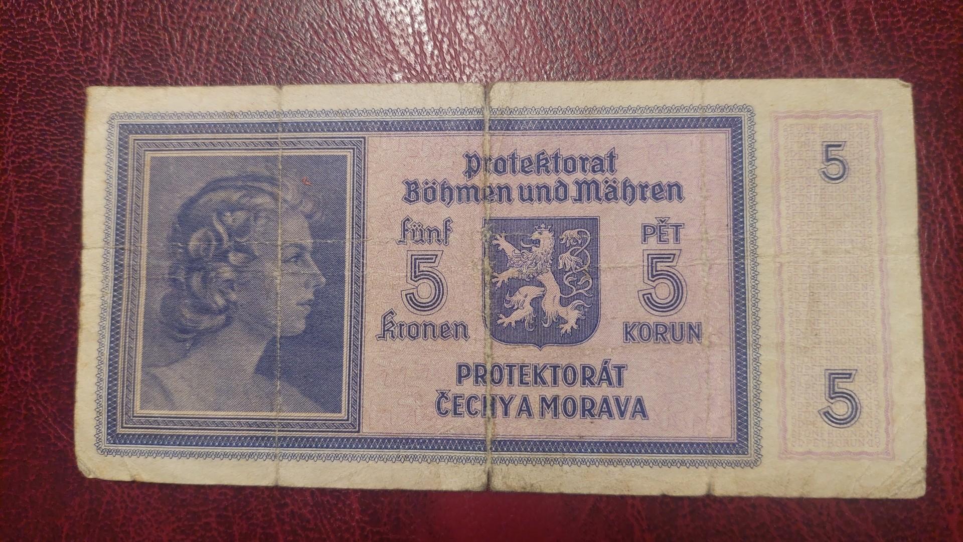 5 Korún 1940 Bohemija ir Moravija P-4a