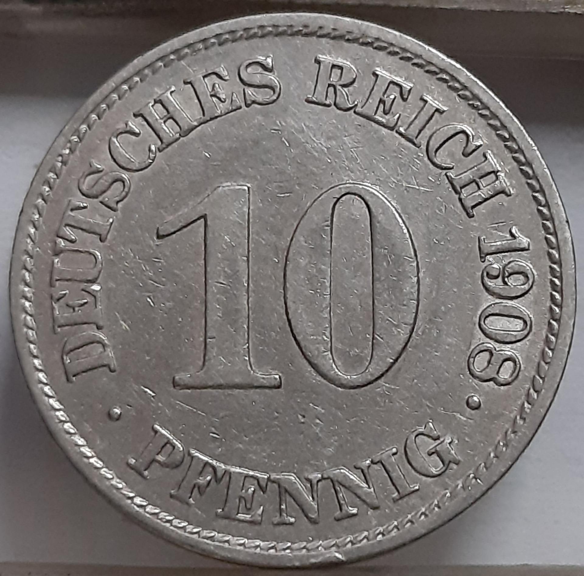 Vokietija 10 Pfenigų 1908 E KM#12 (5013) 