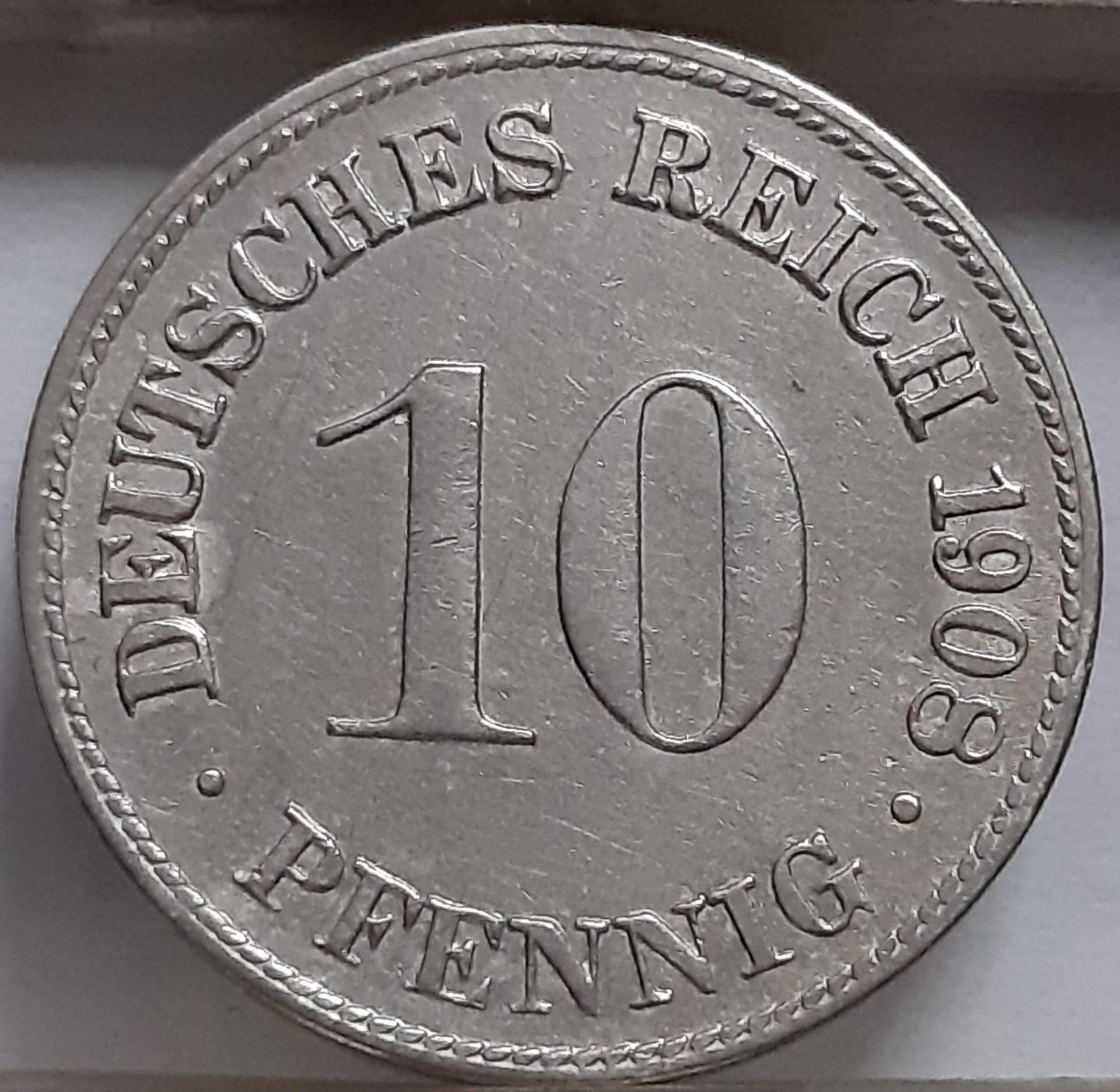 Vokietija 10 Pfenigų 1908 D KM#12 (5012) 