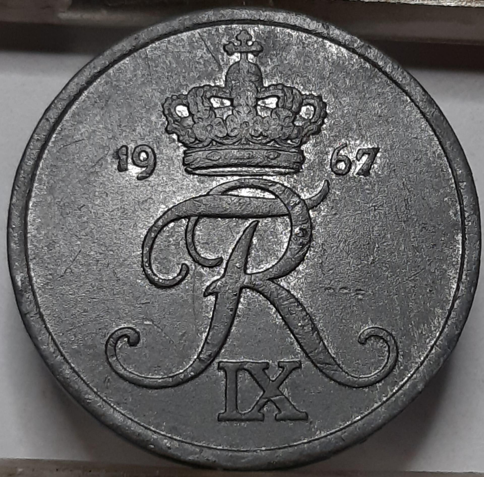 Danija 2 Erės 1967 KM#840 Cinkas (5023)