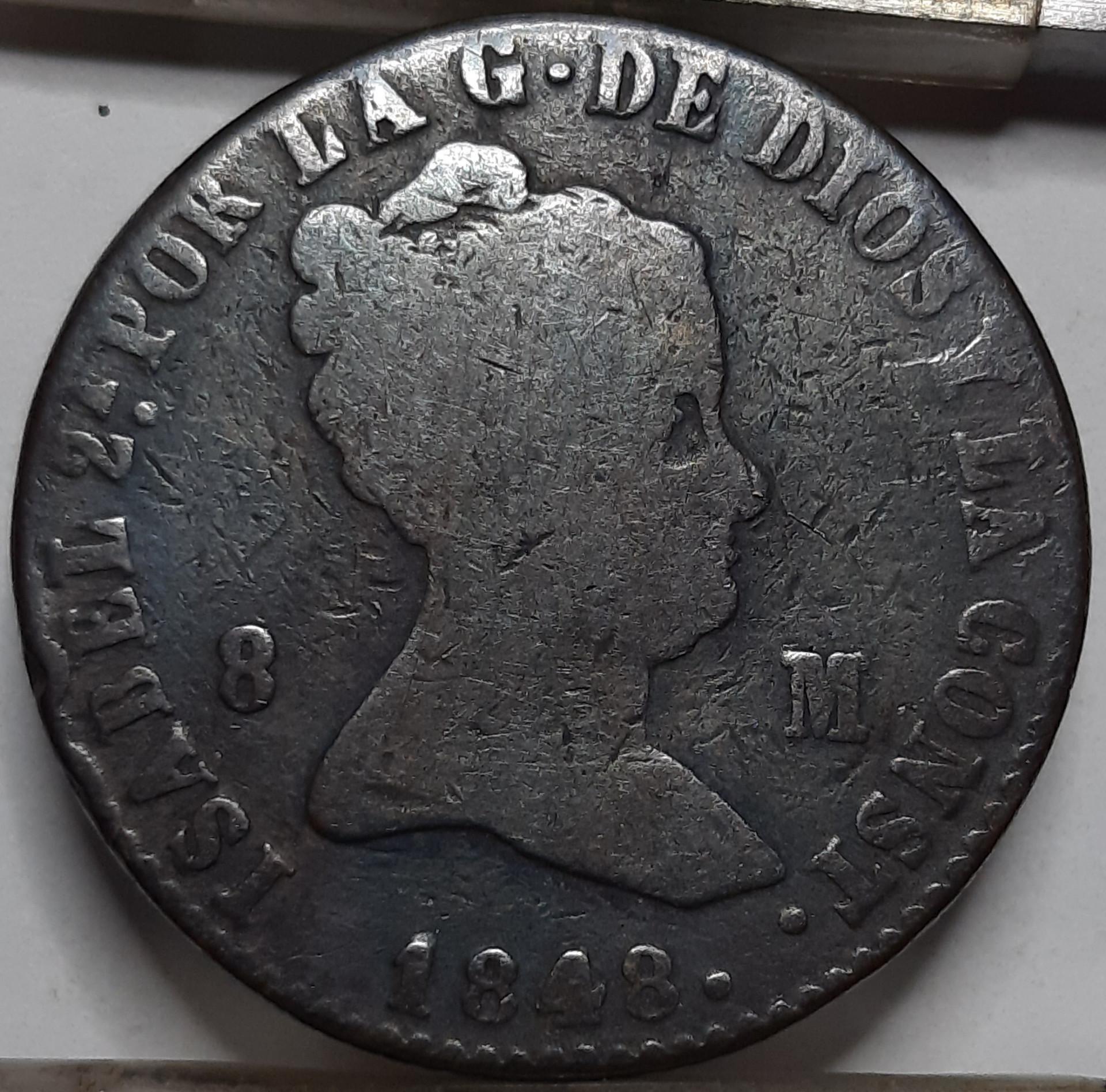 Ispanija 8 Maravedžiai 1848 J KM#531 Varis (5028)