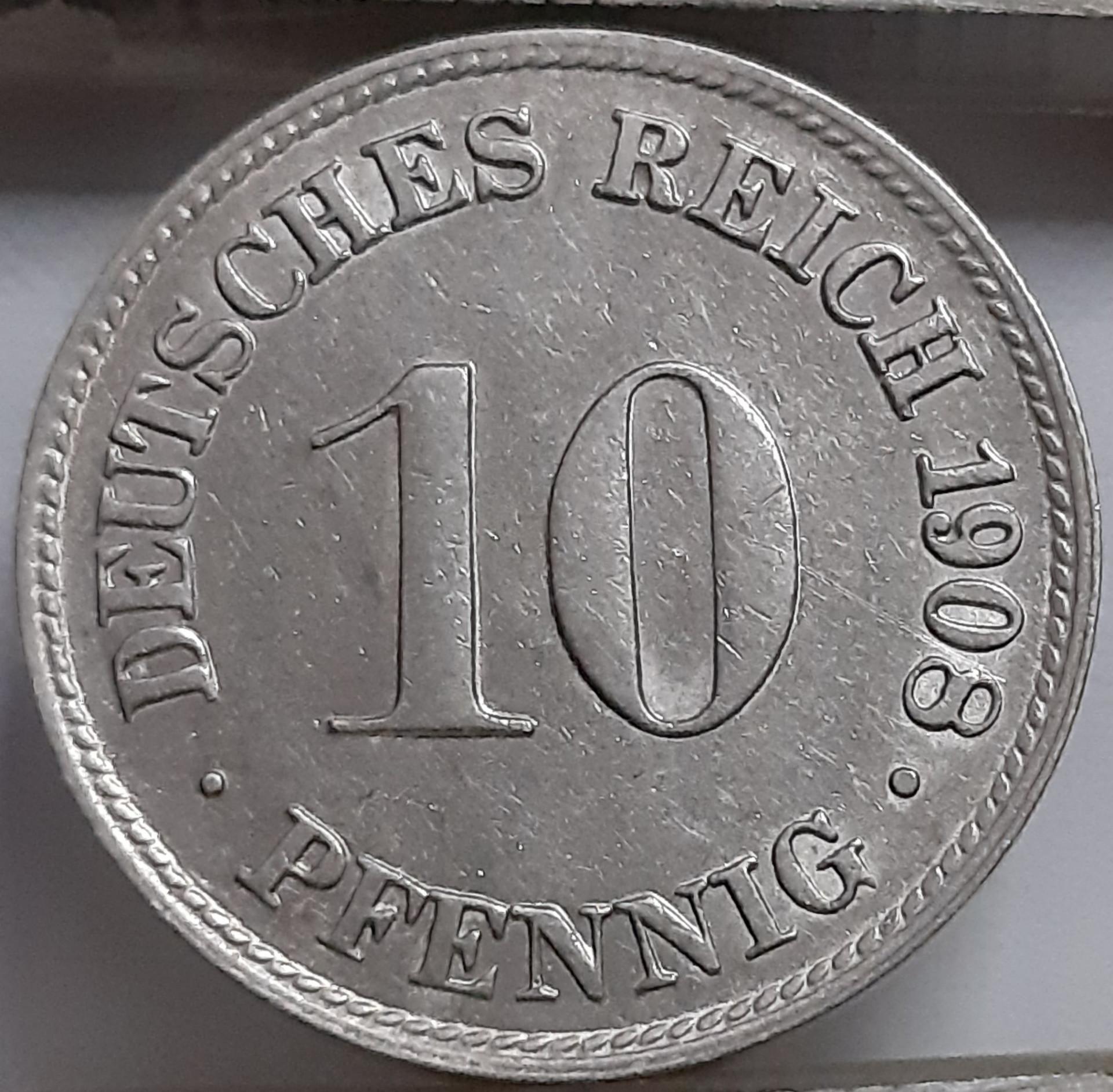 Vokietija 10 Pfenigų 1908 D KM#12 (5061) 