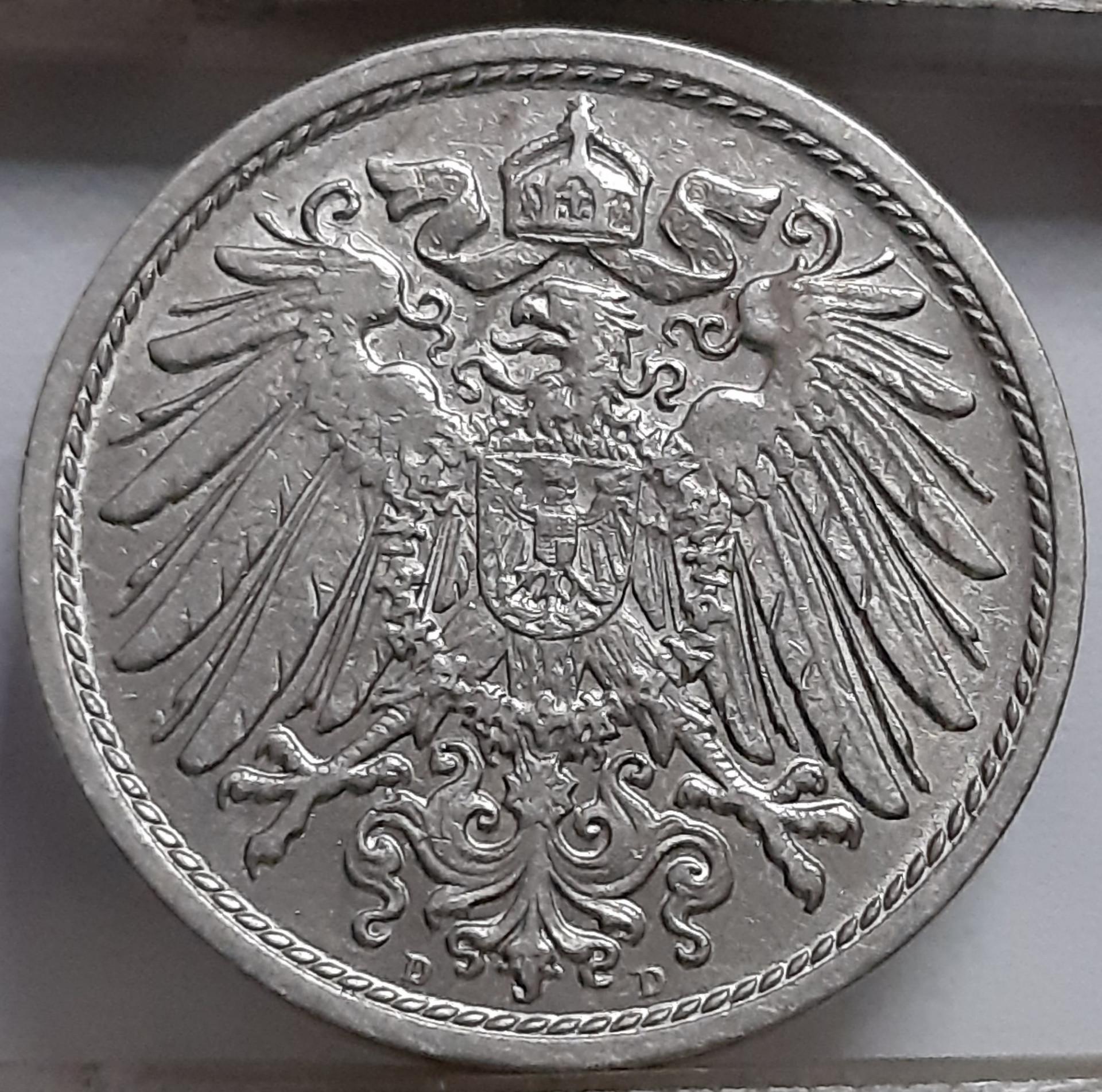 Vokietija 10 Pfenigų 1908 D KM#12 (5061) 