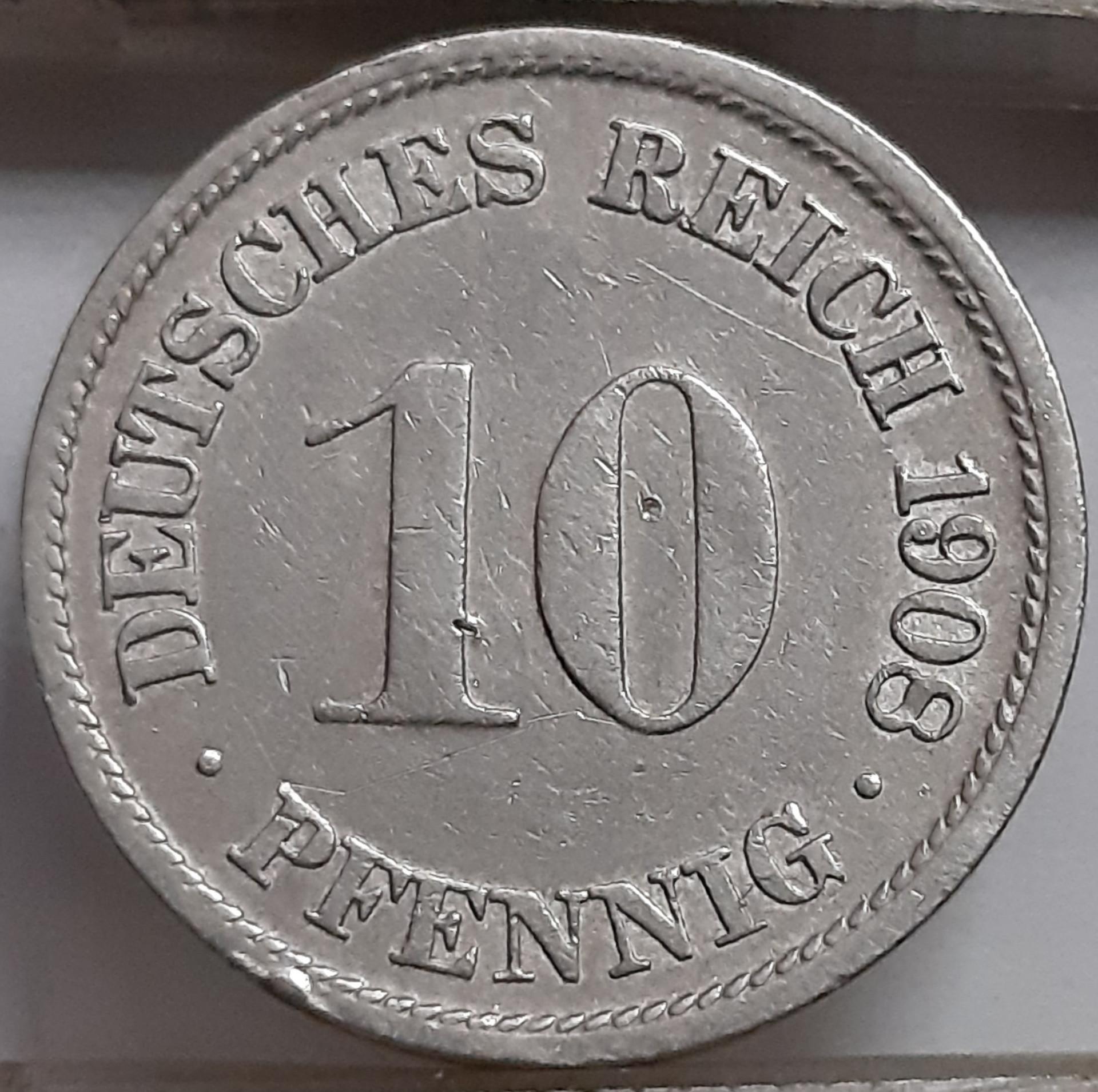 Vokietija 10 Pfenigų 1908 F KM#12 (5065)