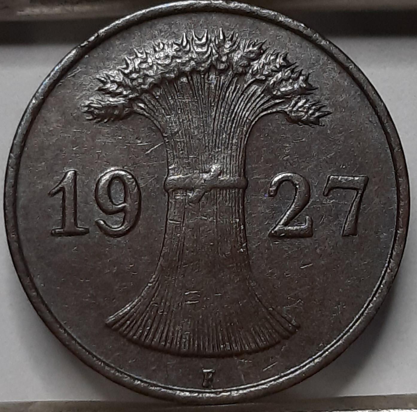 Vokietija 1 Reichspfenigas 1927 F KM#37 (4992) 