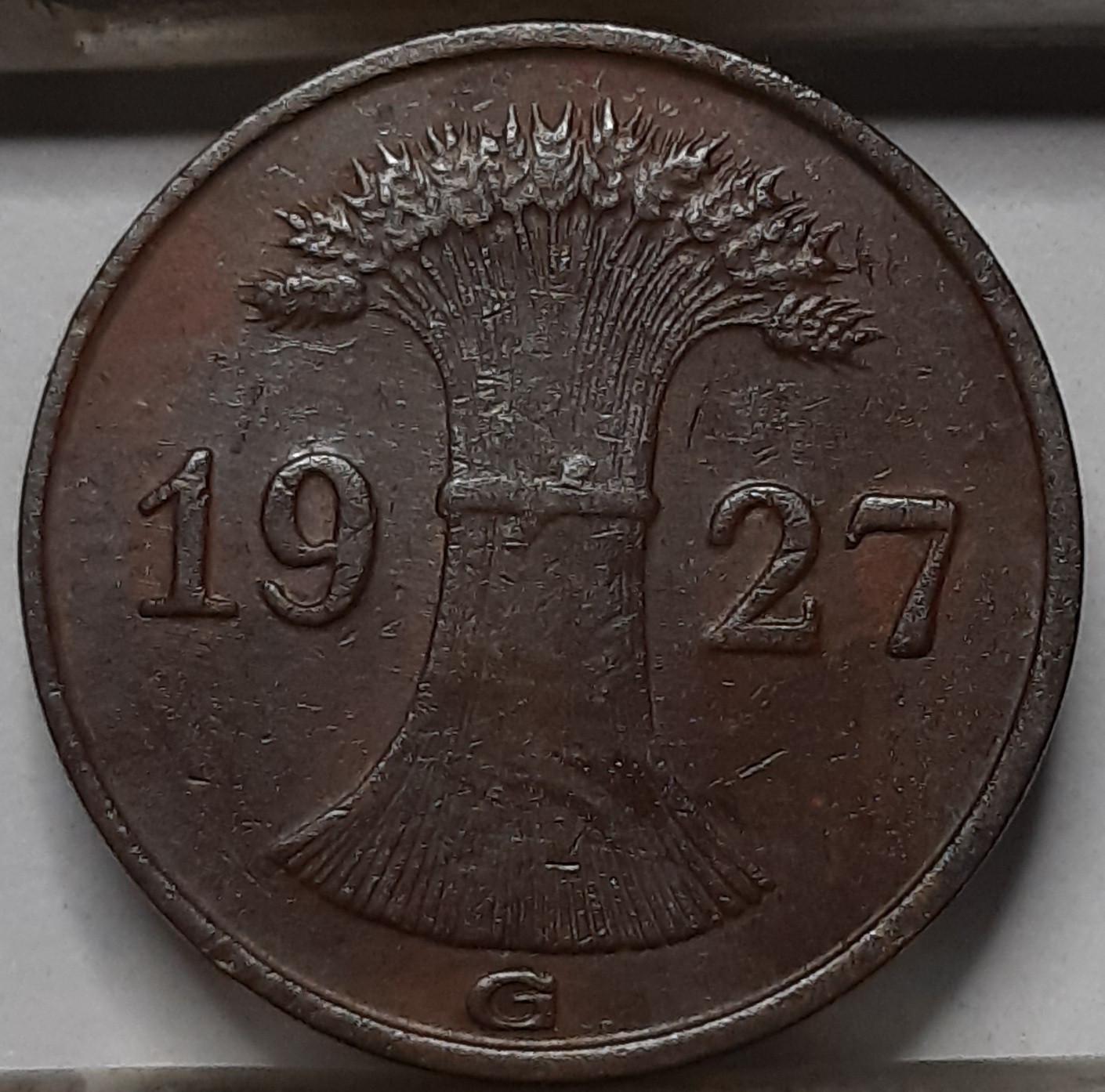 Vokietija 1 Reichspfenigas 1927 G KM#37 (4993)