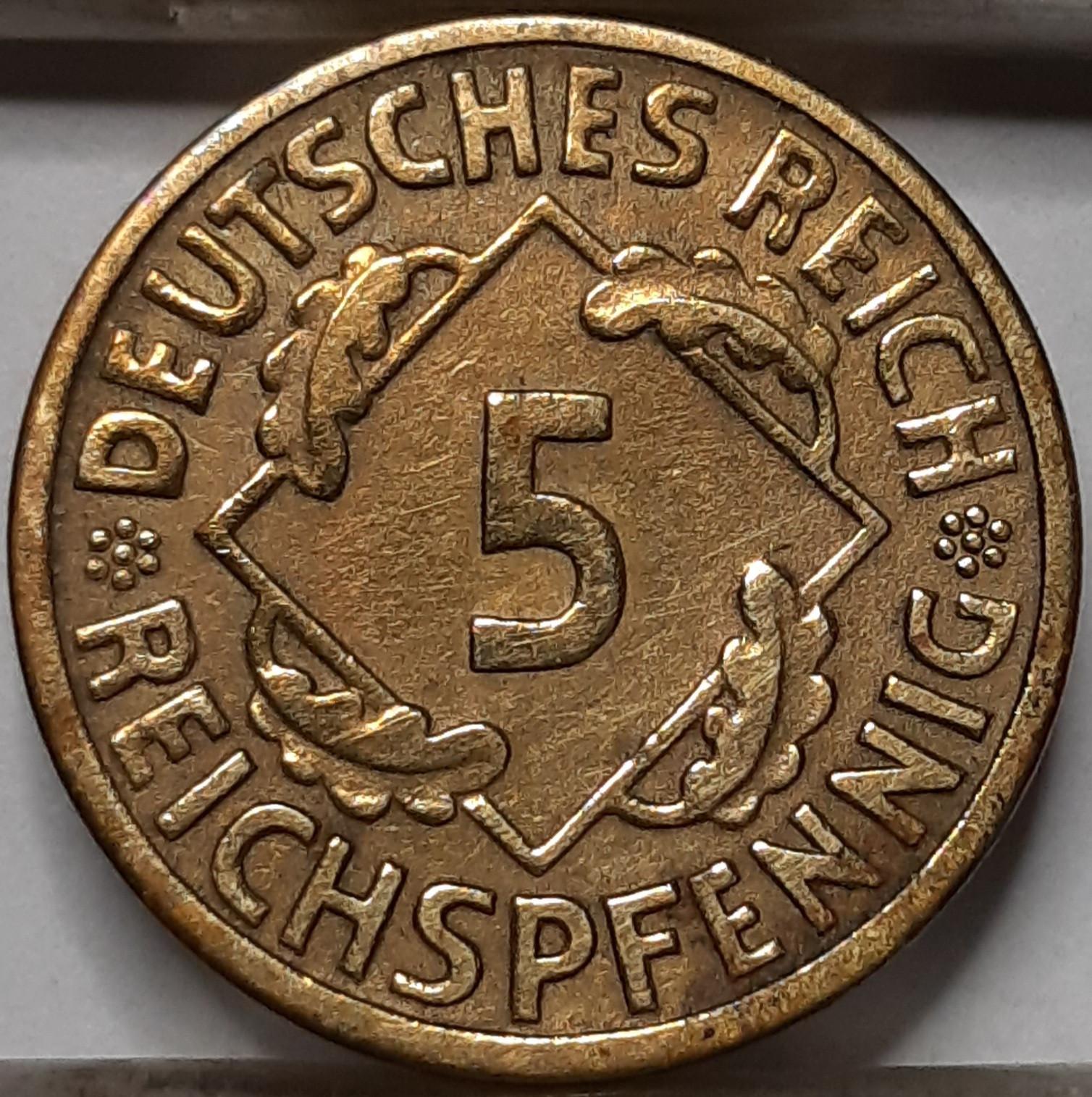 Vokietija 5 Reichspfenigai 1925 J KM#39 (4997) 
