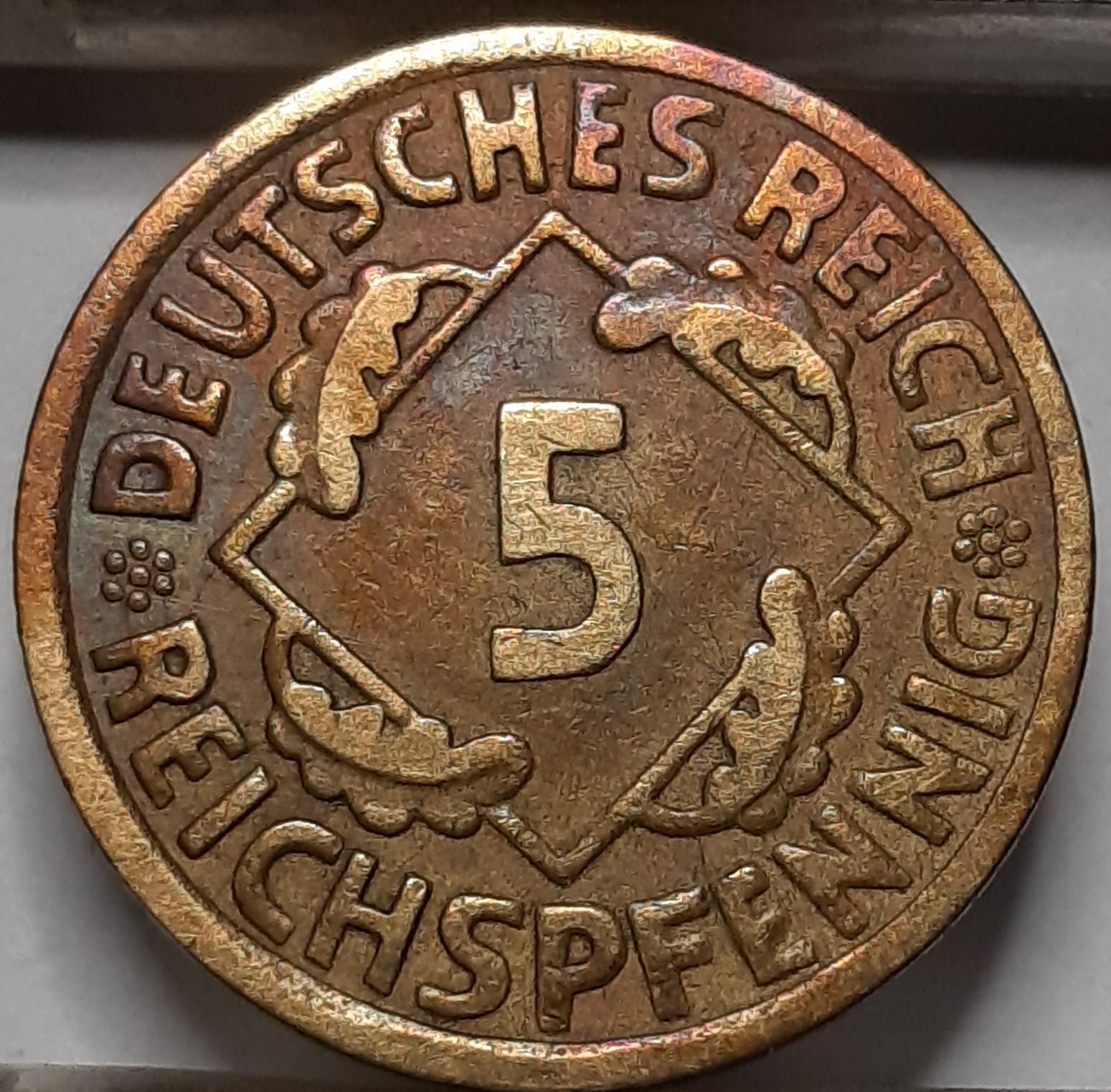 Vokietija 5 Reichspfenigai 1925 F KM#39 (4999) 