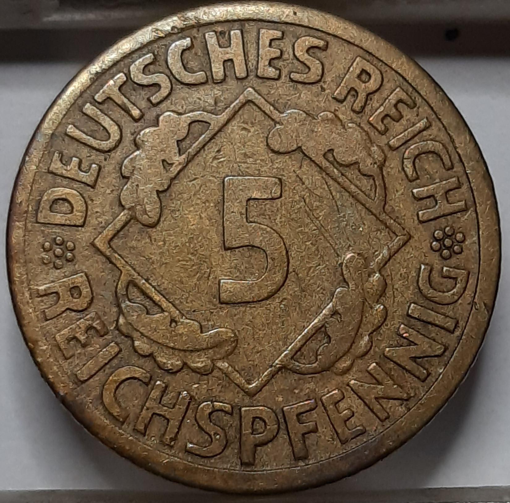 Vokietija 5 Reichspfenigai 1925 A KM#39 (5002) 