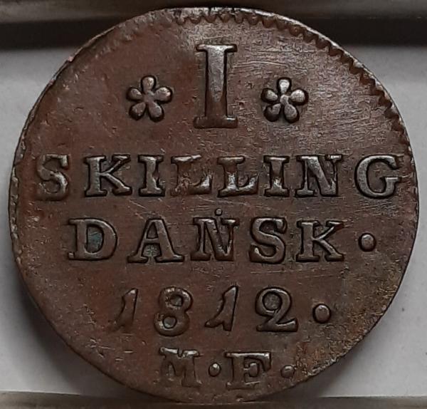 Danija 1 Skilingas 1812 KM#671 Varis (5045) 