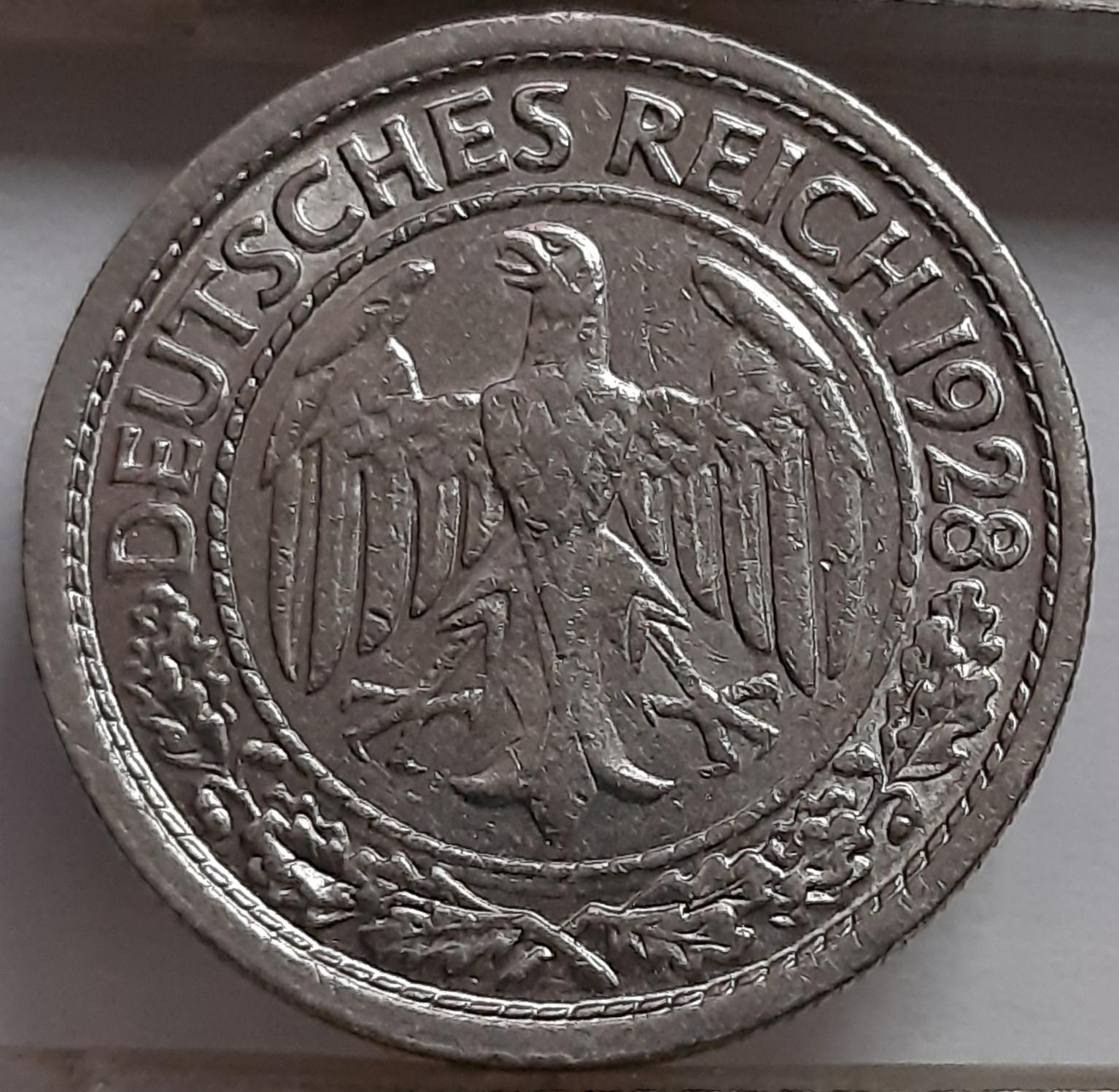 Vokietija 50 Reichspfenigų 1928 E KM#49 (5054)