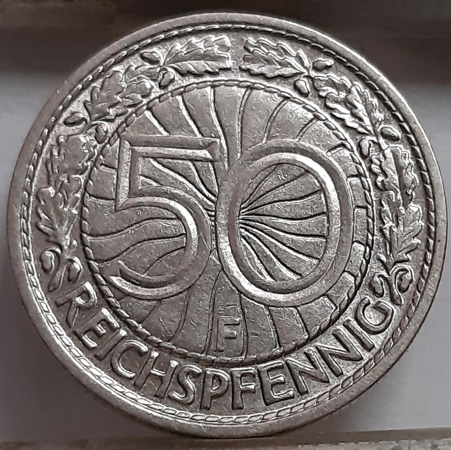 Vokietija 50 Reichspfenigų 1928 F KM#49 (5055) 