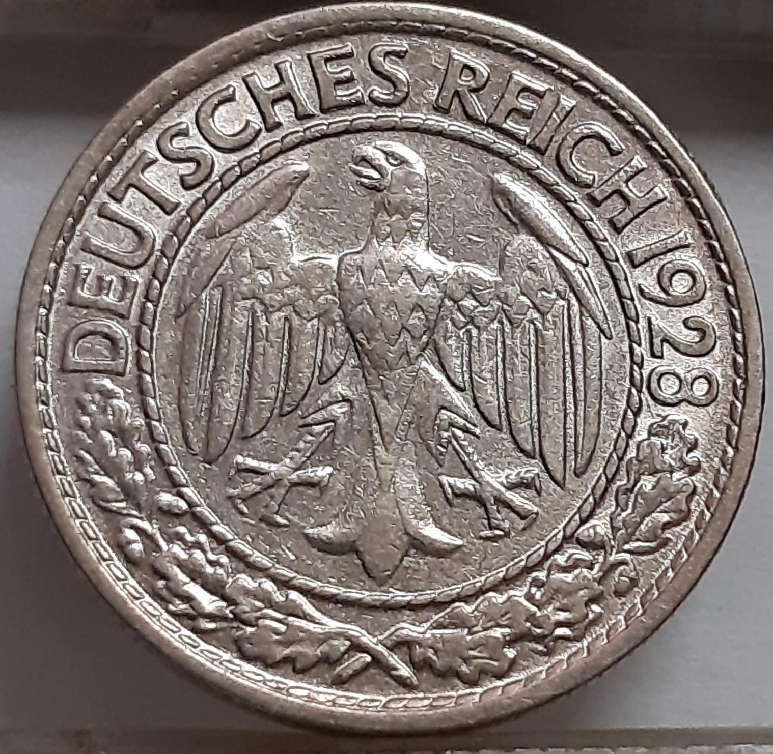 Vokietija 50 Reichspfenigų 1928 F KM#49 (5055) 