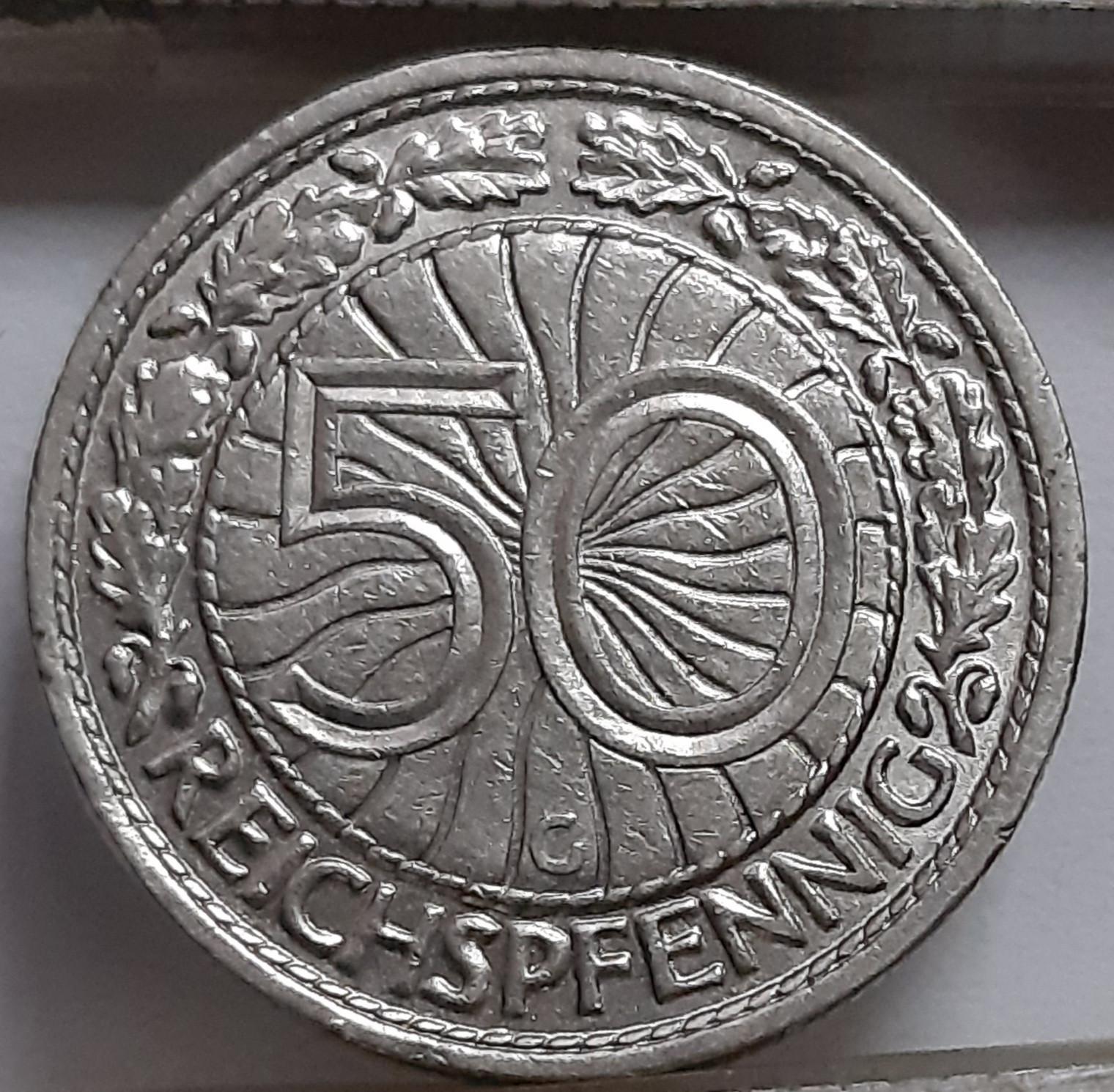 Vokietija 50 Reichspfenigų 1928 G KM#49 (5056)