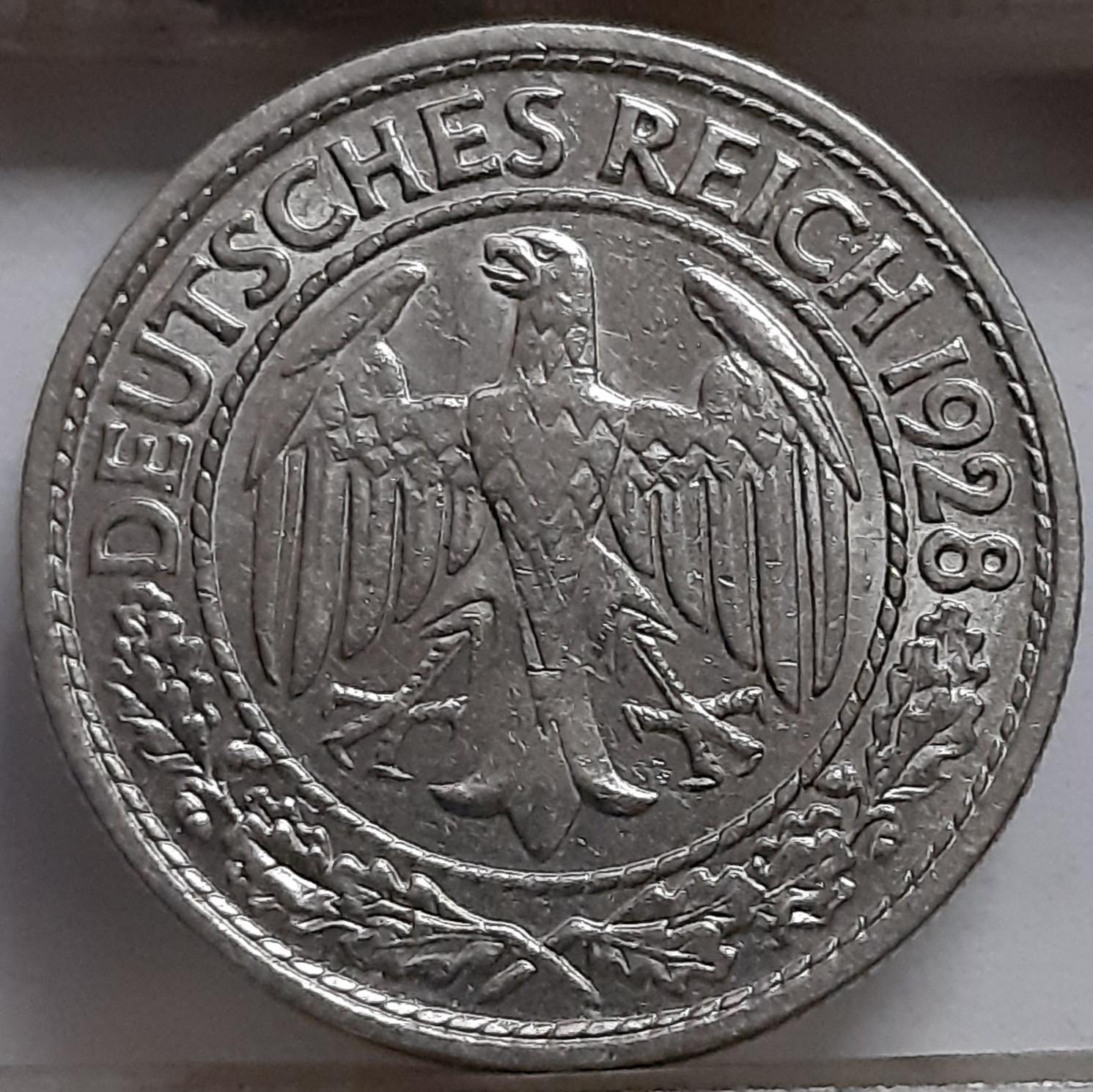 Vokietija 50 Reichspfenigų 1928 A KM#49 (5057) 