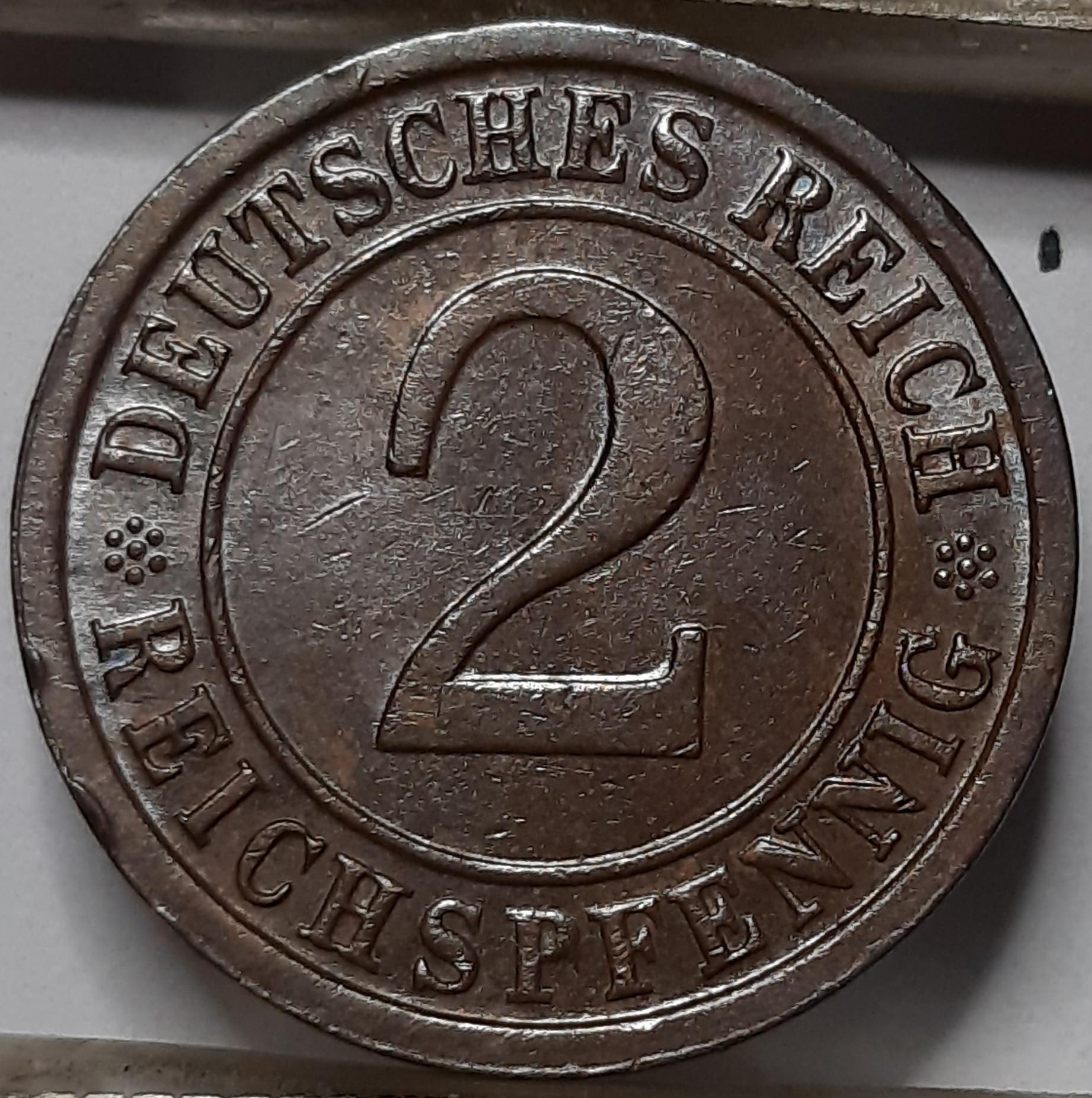 Vokietija 2 Reichspfenigai 1936 D KM#38 (5083) 