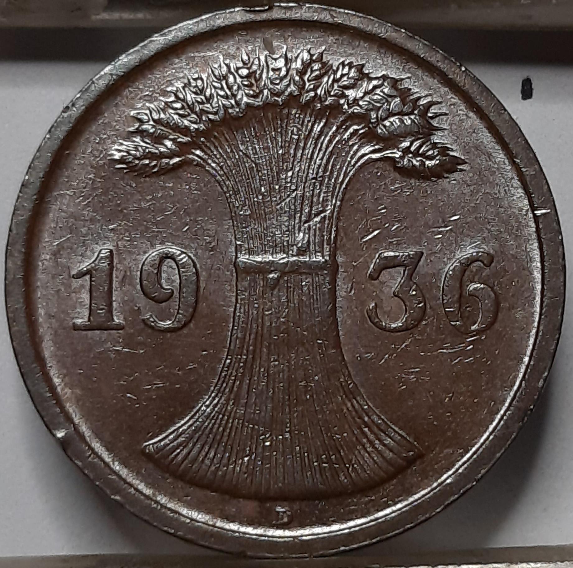 Vokietija 2 Reichspfenigai 1936 D KM#38 (5083) 