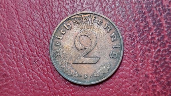 Trečiasis Reichas 2 reichspfenigai, 1939F KM# 90