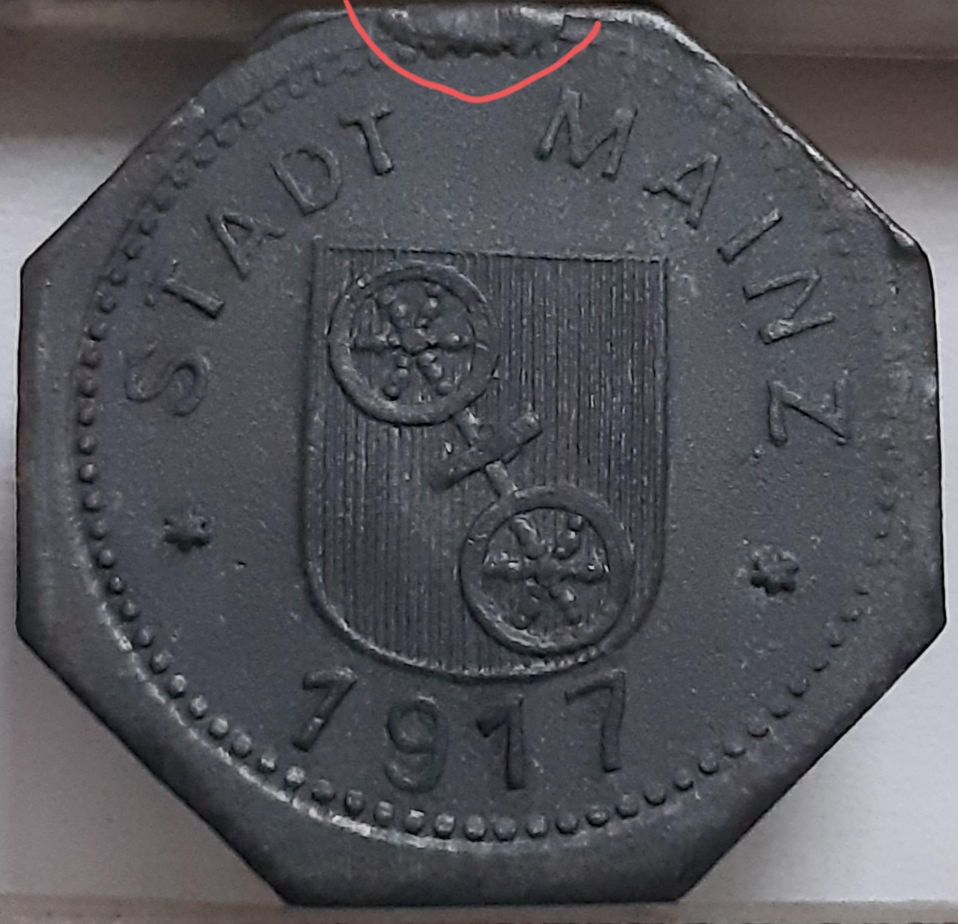 Vokietija - Mainz 5 Pfenigai 1917 N#25198 su klaida (5131)